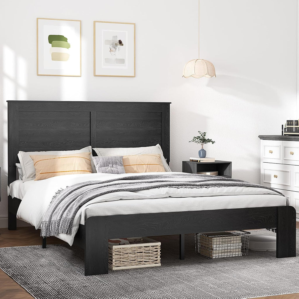 NNOOTK Full Size Bed Frame, Rustic Vintage Platform Bed Frame with Wood Headboard and Footboard, 12 Wood Slats Support, No Box Spring Needed (Black, Full)