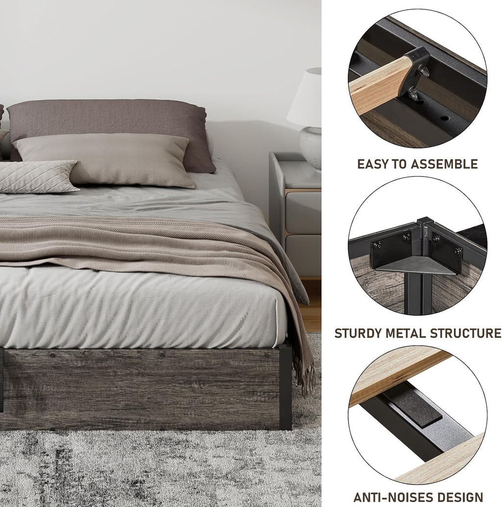 LUXOAK King Size Lift Up Storage Platform Bed Frame, Metal Bed Frame with Wooden Slats Support, No Box Spring Needed, Large Storage Space, Noise Free, Easy Assembly, Rustic Grey