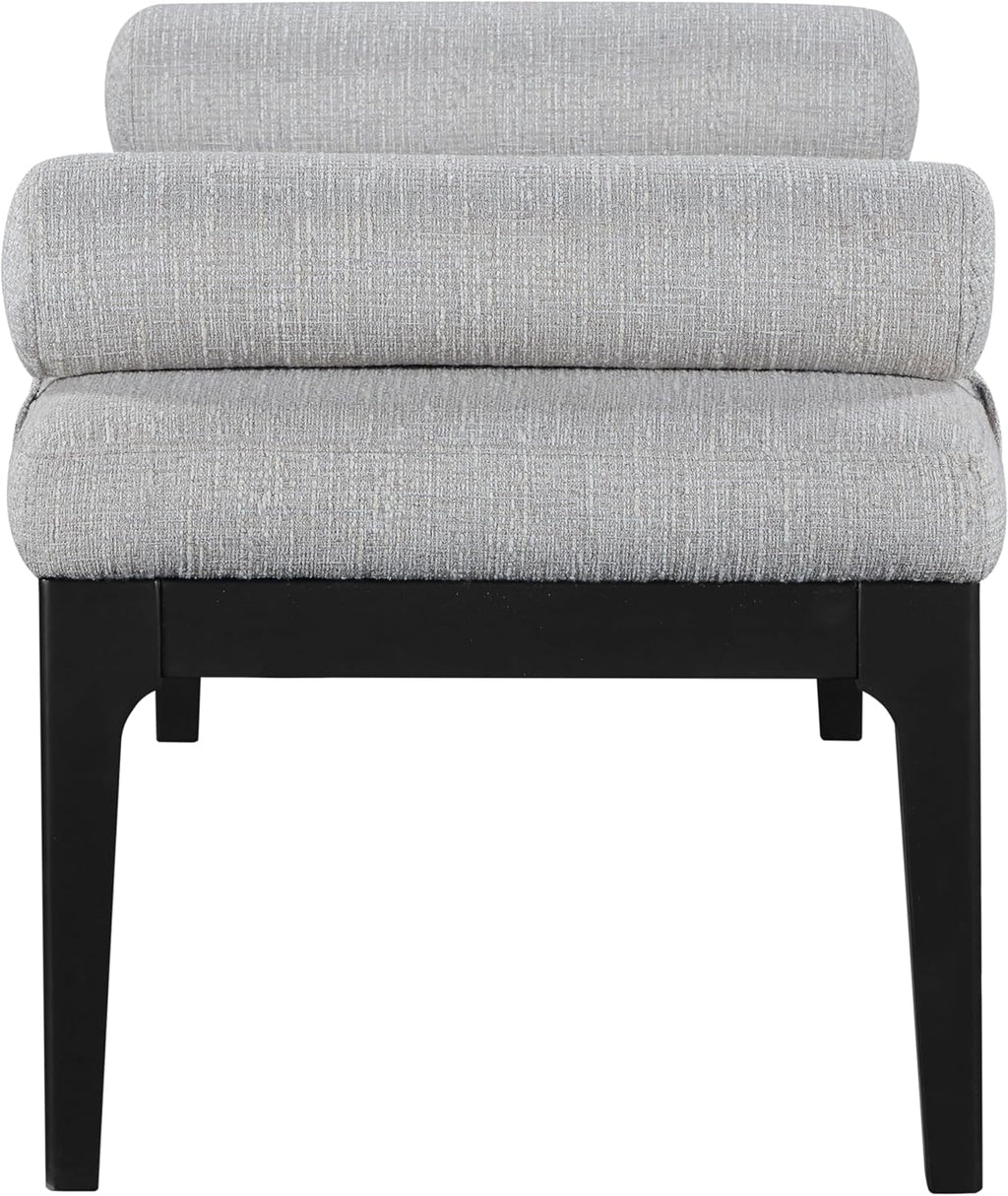 Meridian Furniture 22073Grey Priscilla Collection Art Deco Bench with Rich Linen Textured Interwoven Polyester Fabric, Light Beige Weave, Finished Solid Wood, 52' W x 22' D x 23.5' H, Grey