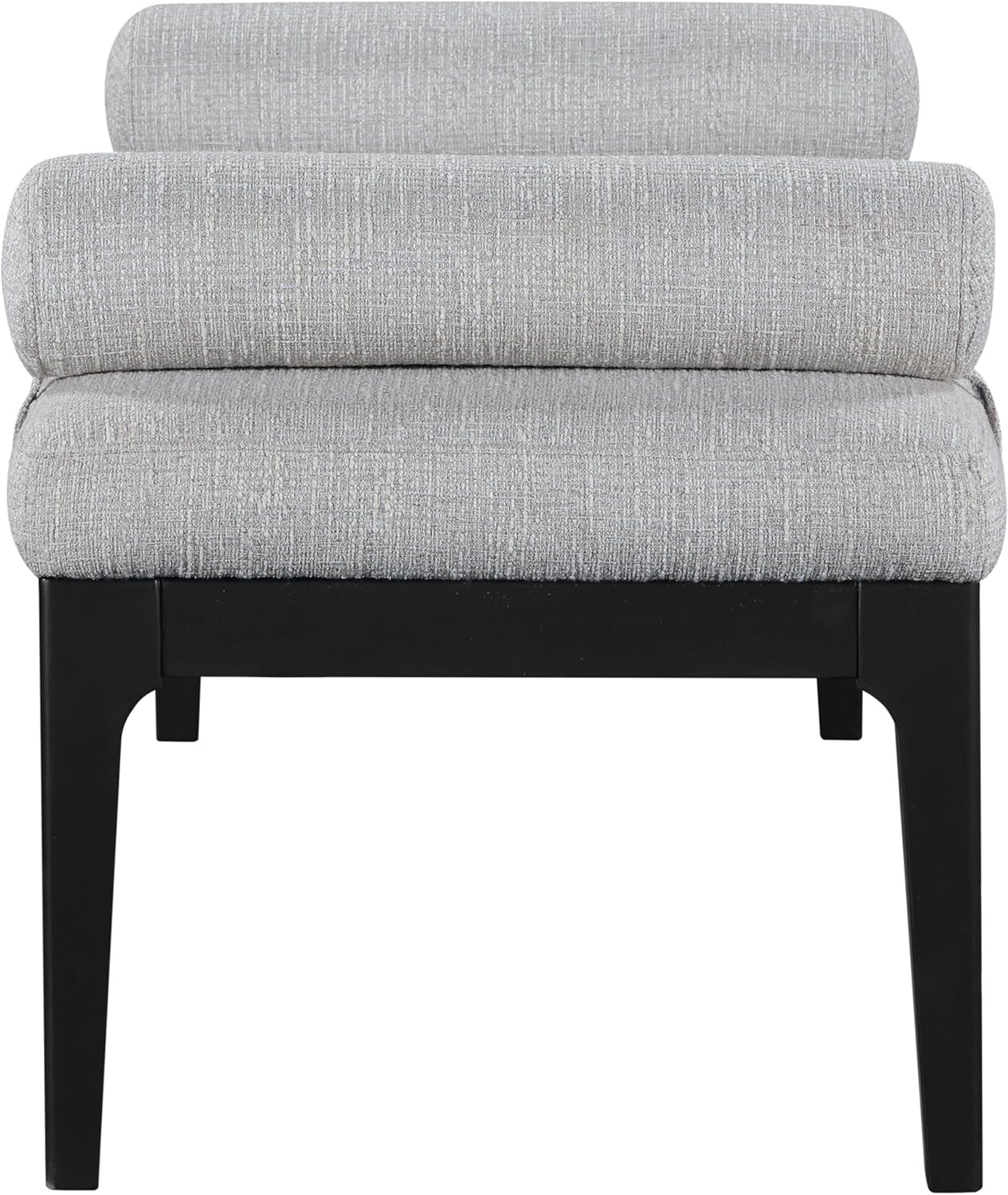 Meridian Furniture 22073Grey Priscilla Collection Art Deco Bench with Rich Linen Textured Interwoven Polyester Fabric, Light Beige Weave, Finished Solid Wood, 52' W x 22' D x 23.5' H, Grey