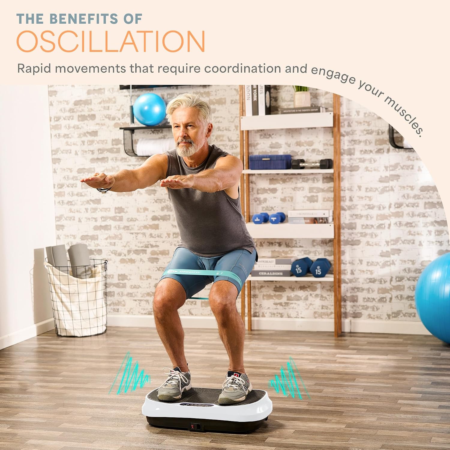 Lifepro Waver Mini Vibration Plate Exercise Machine with Remote & Bands — Compact Whole Body Vibrating Plate for Lymphatic Drainage & Muscle Toning — Shake Machine with 99 Speed Levels & 10 Presets
