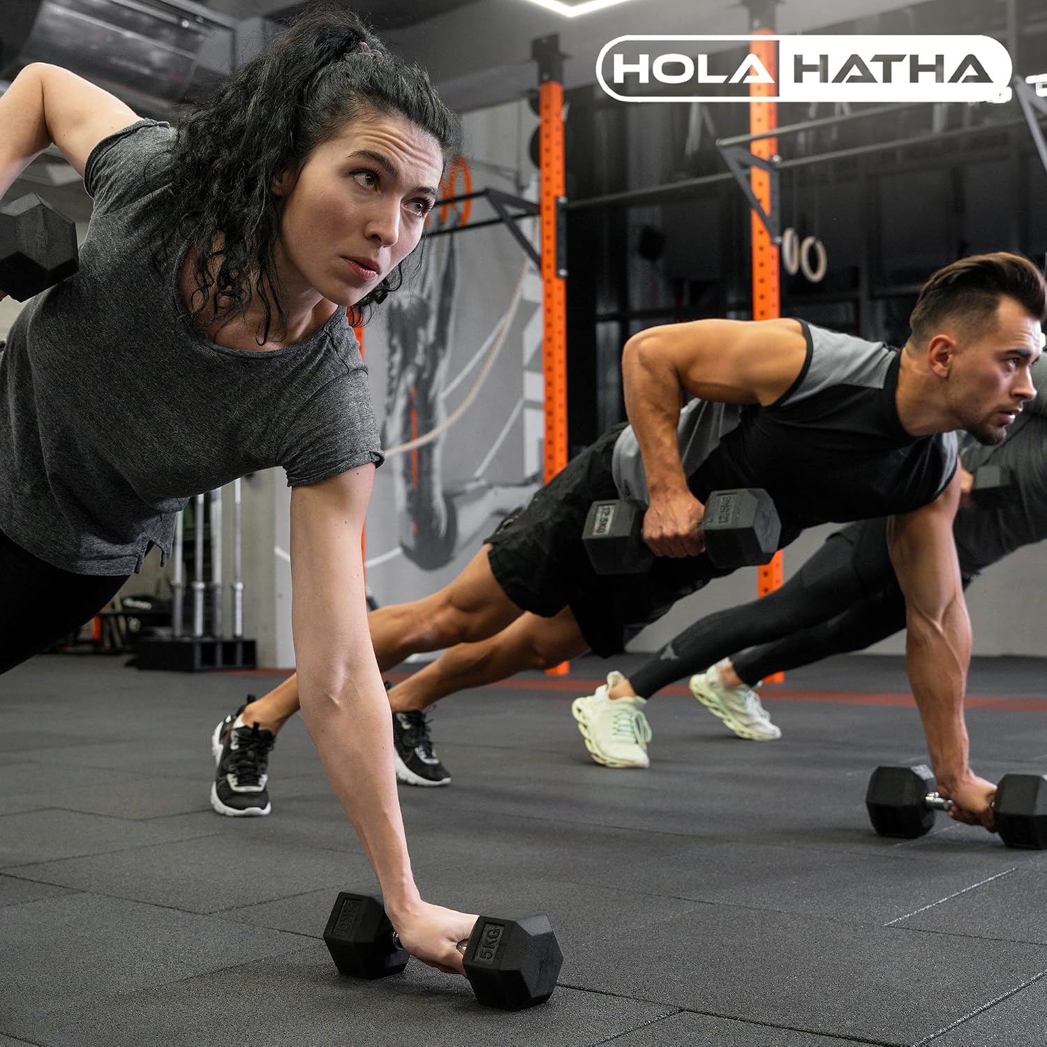 HolaHatha Hexagonal Dumbbell Free Hand Weight Set w/Rack