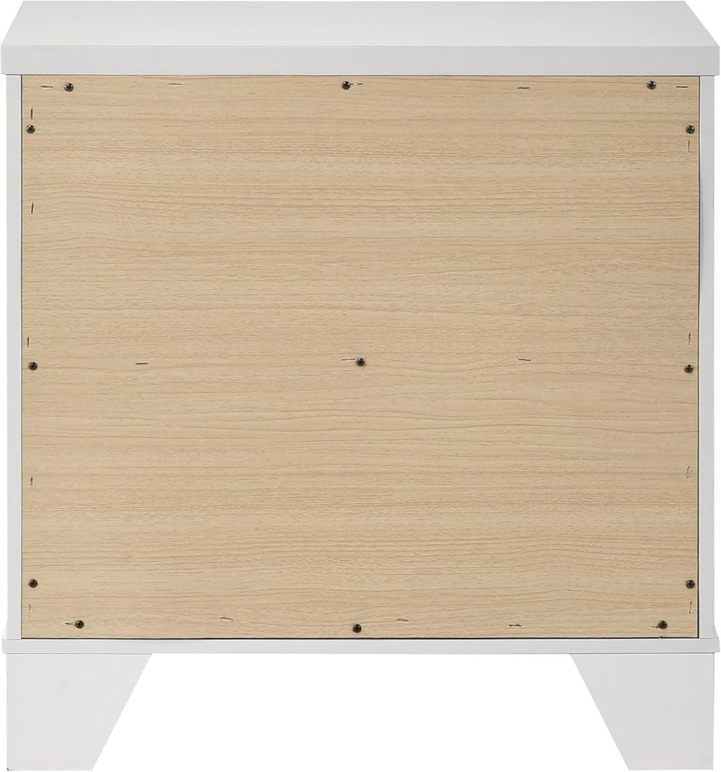 Furniture of America Anton Modern Solid Wood 3-Piece Bedroom Set with Faux Marble Headboard Bed, Metal Center Glide on Nightstand and Chest, Box Spring Needed for Bedroom, Guest Room, Queen, White