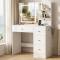 Makeup Vanity Desk with Mirror and Lights, 37' White Vanity Desk with Power Outlet & USB, 3 Modes Dimmable LED Mirror with 4 Drawers, Modern Vanity Table for Bedroom