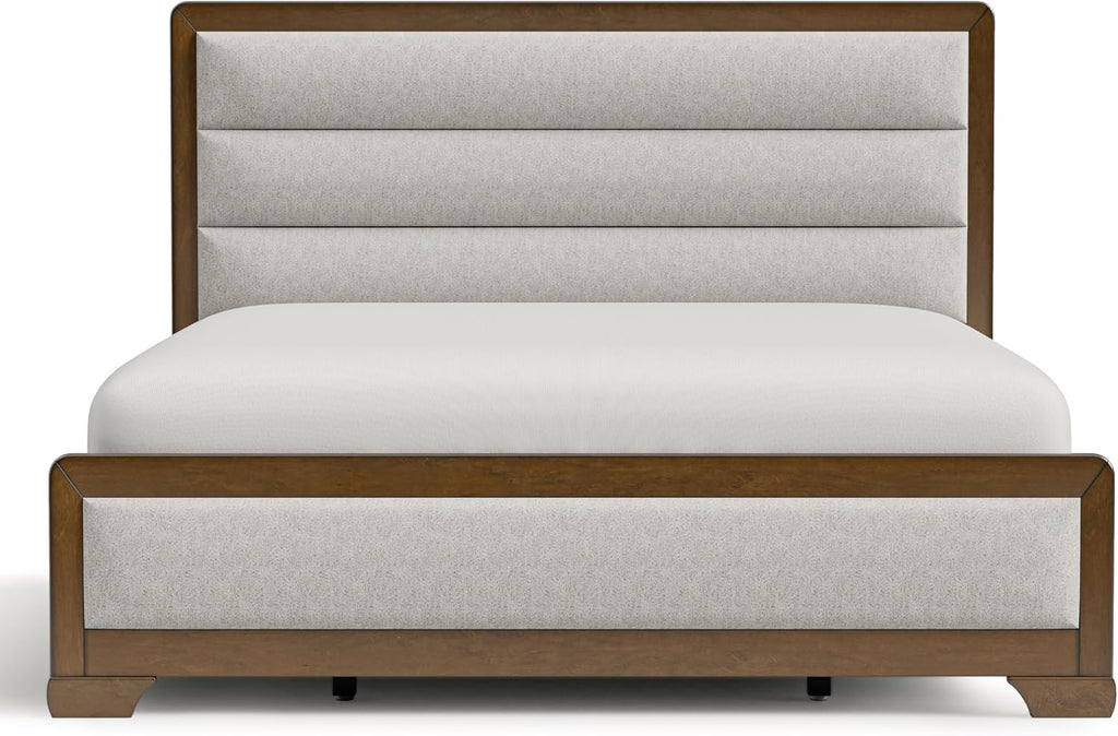 Furniture of America Johan Transitional Solid Wood 3-Piece Queen Panel Bedroom Set with 2 Nightstands, Box Spring Needed, Brown and Light Gray