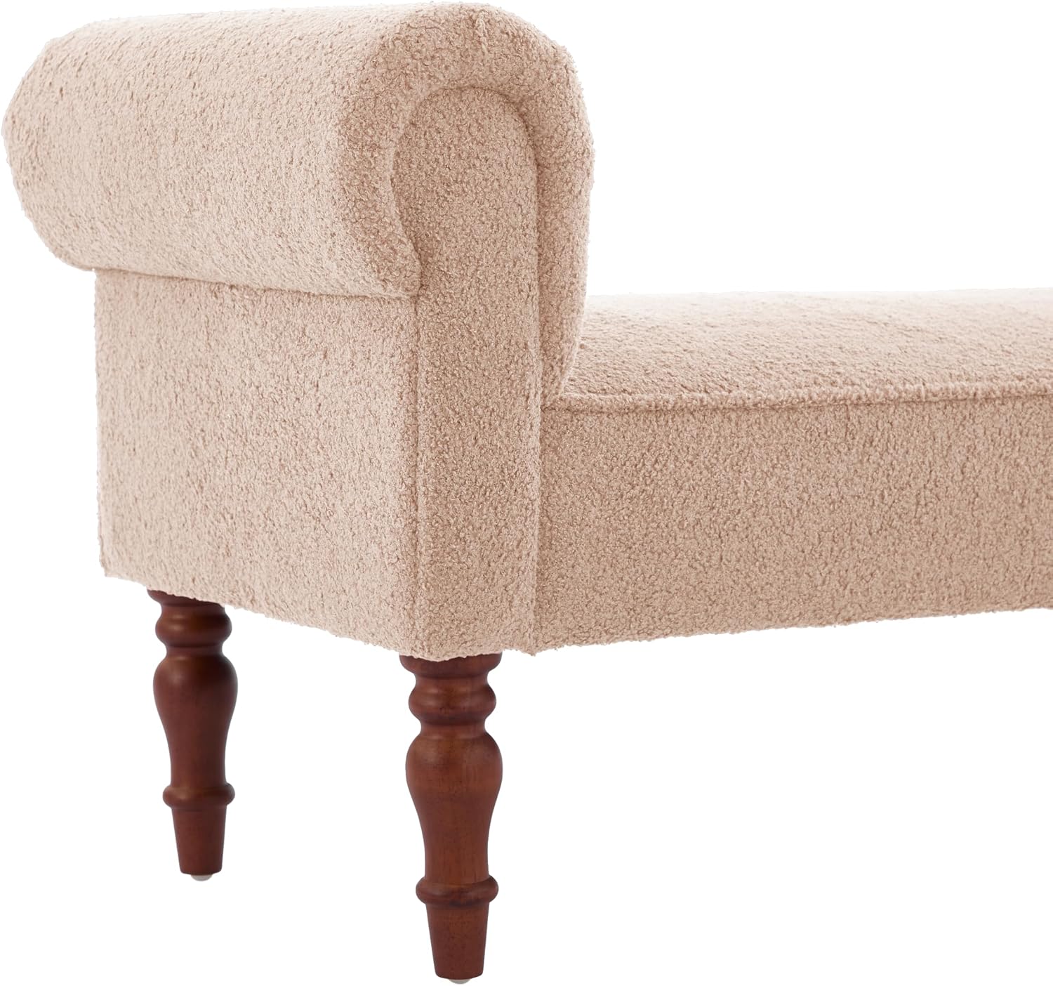 Merax 59' Upholstered Teddy Bench with Rolled Arms, End of Bed Bench with Cushion & Solid Wood Legs for Bedroom, Living Room, Entryway, Light Khaki