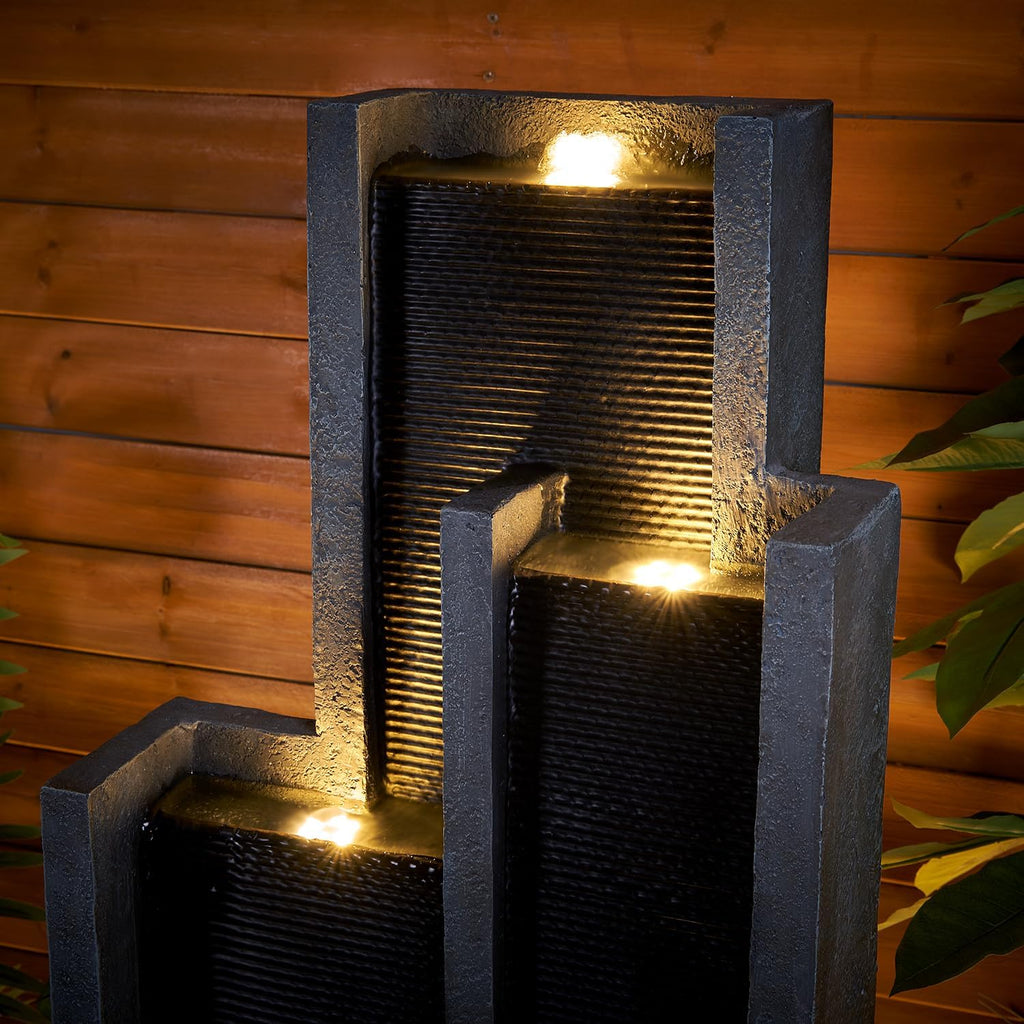 SunJet 5-Tier Modern Water Fountain, Indoor/Outdoor Resin Water Fountains with Soothing Water Sounds & Warm LED Light, Perfect for Garden, Patio, Home & Office, 16.9' L x 9.8' W x 50.7' H
