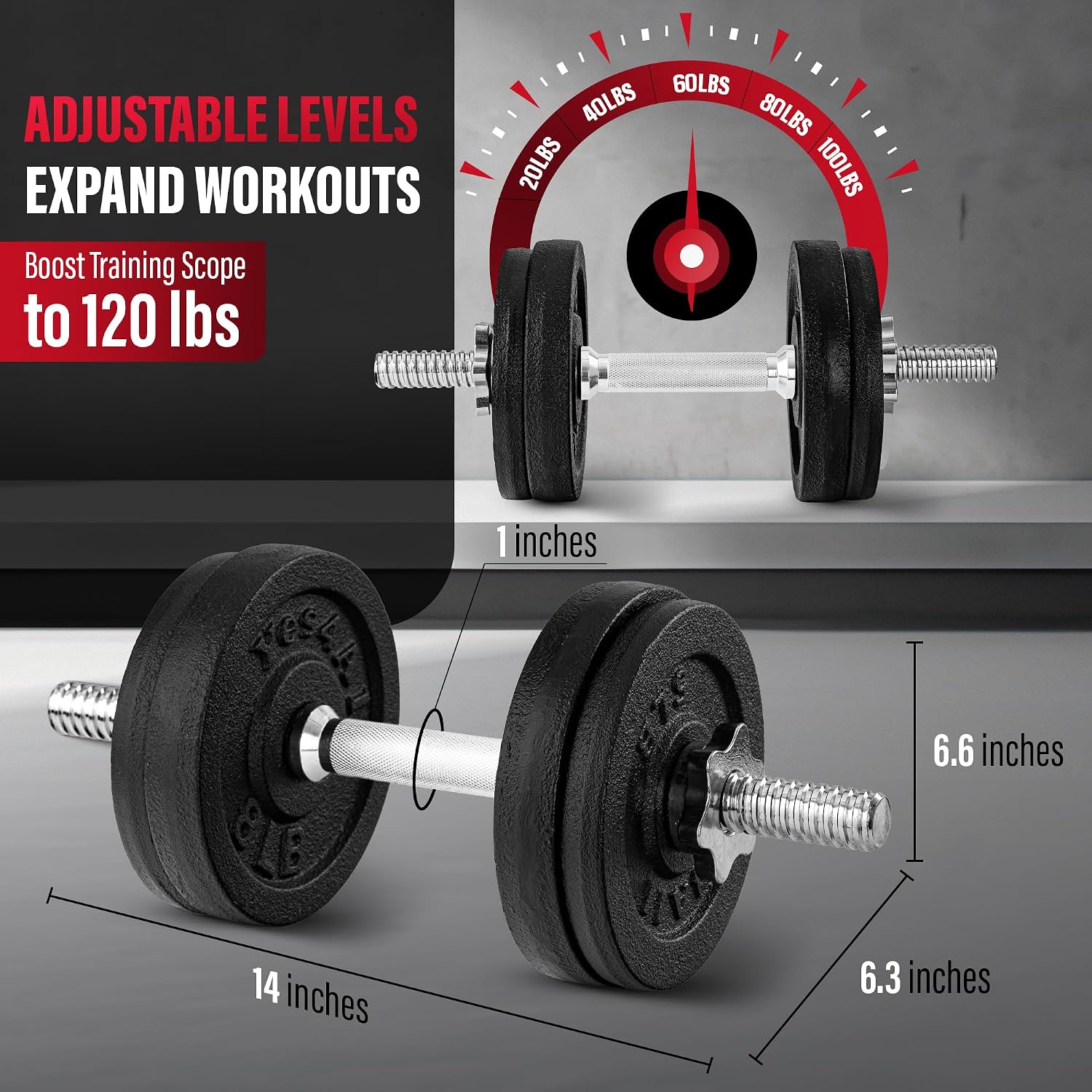 Yes4All Old School Adjustable Dumbbell Set with Weight Plates, Star Lock Collars/Connector, 40lbs to 200lbs Adjustable Weight Plates Set