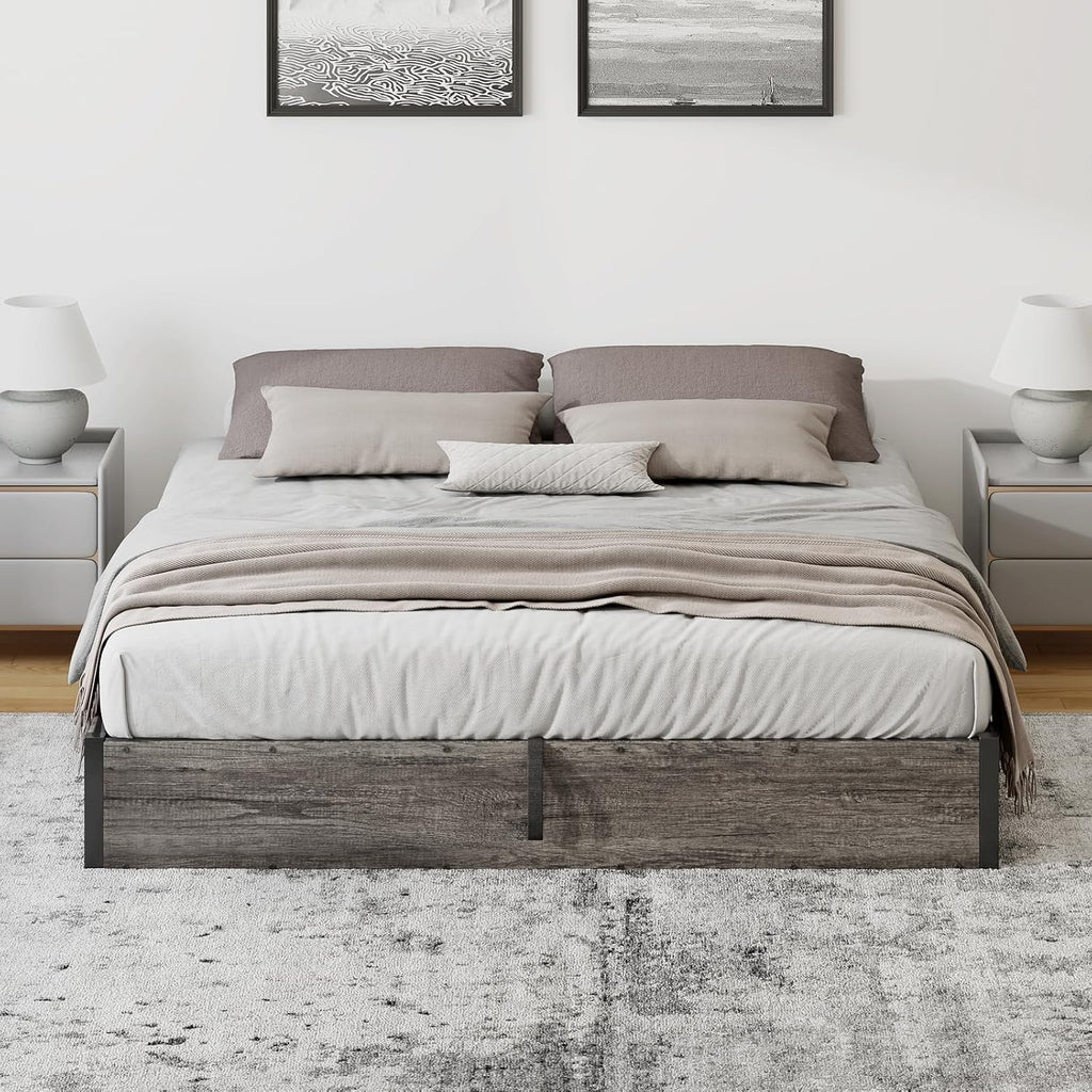 LUXOAK King Size Lift Up Storage Platform Bed Frame, Metal Bed Frame with Wooden Slats Support, No Box Spring Needed, Large Storage Space, Noise Free, Easy Assembly, Rustic Grey