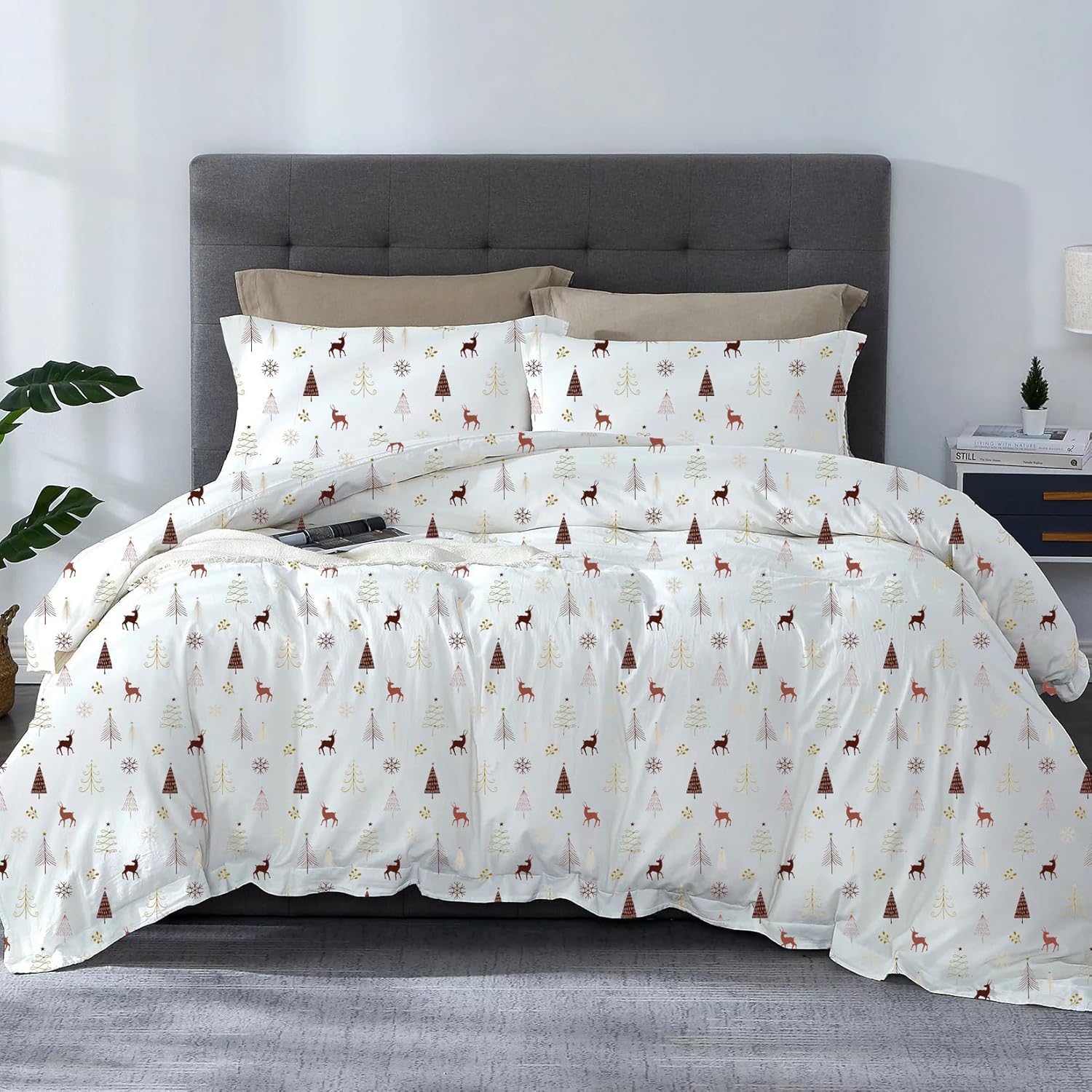New Luxuriate Hotel 1000-TC Hypoallergenic Ultra Soft Design 100% Egyptian Cotton Solid Duvet Cover with Zipper Colser & 2pcs Pillow Case Set (Super King Plus 120X120, Christmas Print)