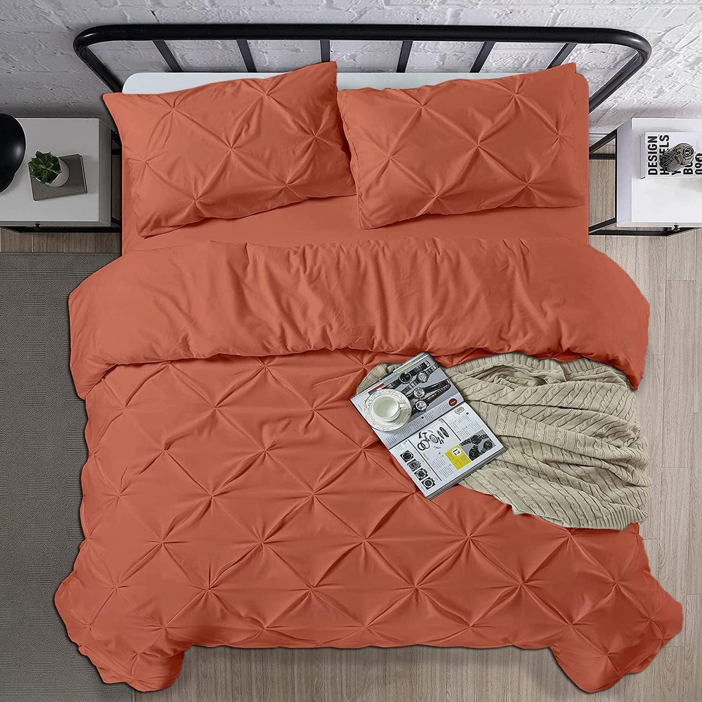 Crown Collection 1000-TC Hypoallergenic Ultra Soft Design 100% Egyptian Cotton Pinch Plated Duvet Cover with Zipper Colser & 2pcs Pillow Case Set (Super King Plus 120X120, Burnt Orange)