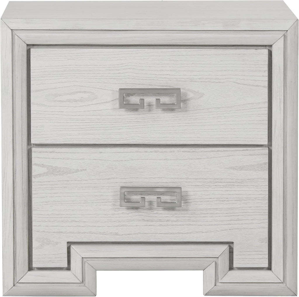 Furniture of America Babsi Modern Wood 3-Piece Bedroom Set with Greek Key Pull, USB Chargers on Nightstand, Felt-Lined Top & Cedarwood-Lined Bottom Drawers, Box Spring Needed, Queen, Rustic White