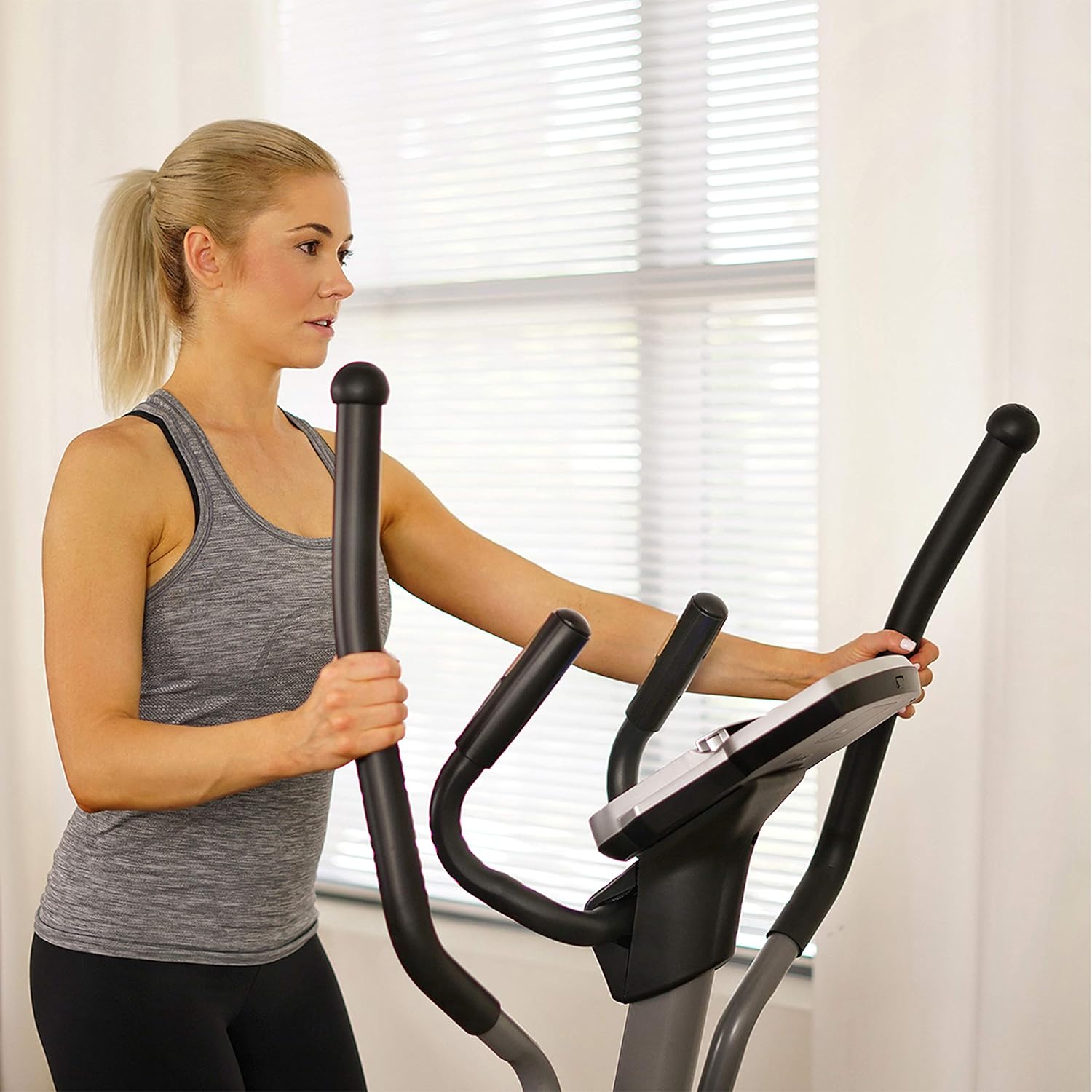 Sunny Health & Fitness Elliptical Machine with Extended Stride, Ultra Quiet 300 lbs Capacity Cross Training Cardio Fully Body Exercise for Home, Sunny Fit App Access, Optional 12' or 16' Stride Length
