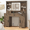 AOGLLATI Farmhouse Makeup Vanity Desk with Lights & Charging Station,Vanity Desk with Mirror and Lights, 47.2' Large Brown Vanity Table with Ample Storage Space and Sliding Mirror (Oak Brown)