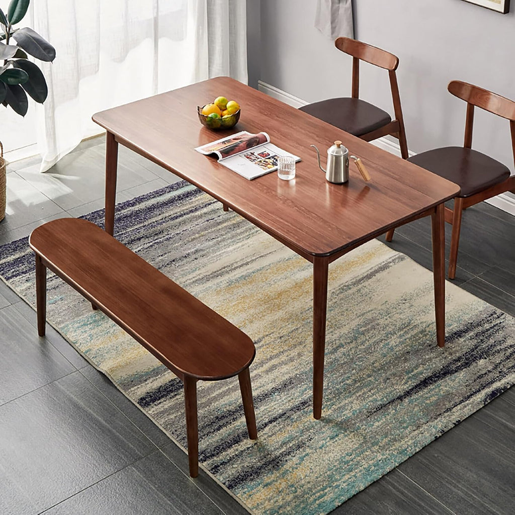 Mid Century Modern Dining Bench with Cushion, Narrow Entryway Bench with Rounded Corner, Solid Wood End of Bed Bench, Upholstered Bench for Dining Room Hallway Living Room Bedroom