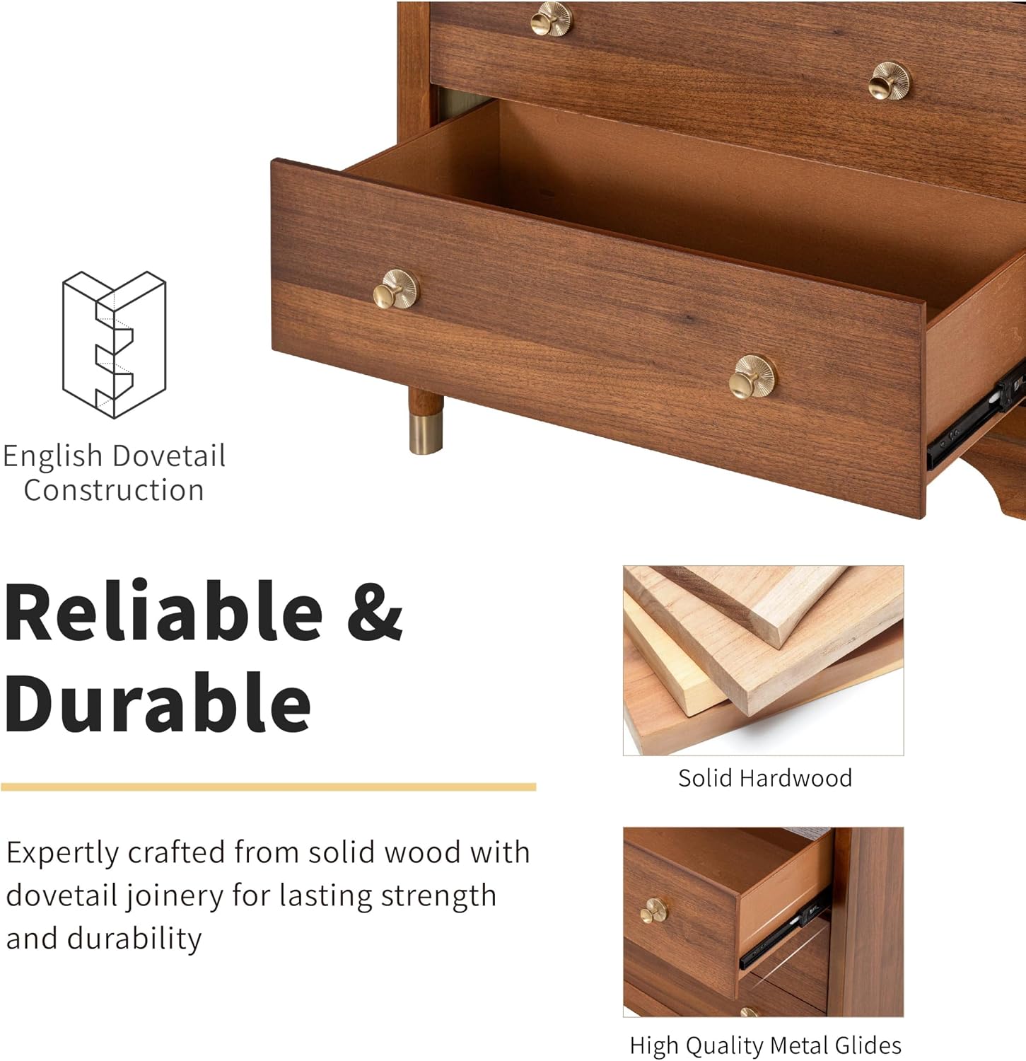 Furniture of America Forma Modern Solid Wood 3-Piece Bedroom Set with Upholstered Bed with LED Lights, Ball-Bearing Glide on Nightstand and Chest, No Box Spring Needed, King, Walnut