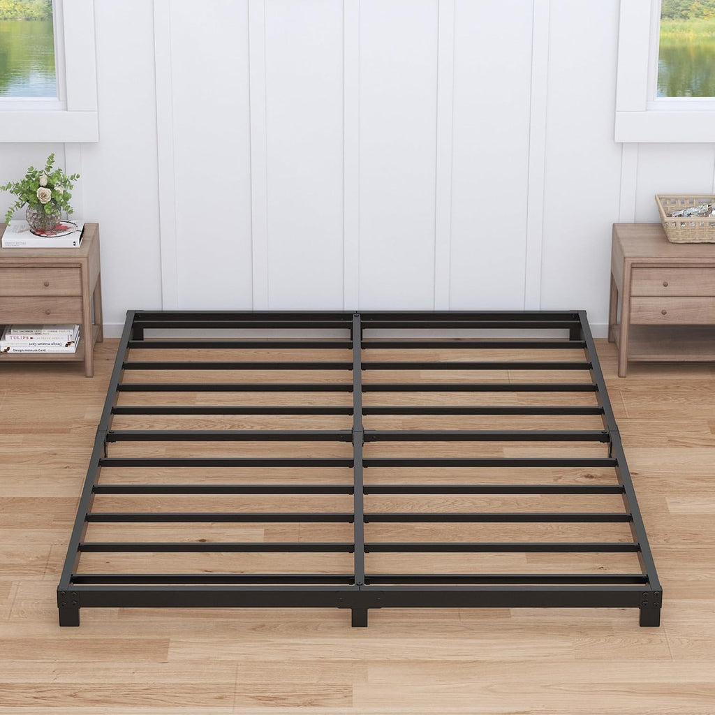 Nailsong 3 Inch Bed Frame King Size Low Profile, King Bed Frame No Box Spring Needed, Heavy Duty Metal, Easy Assembly, Black