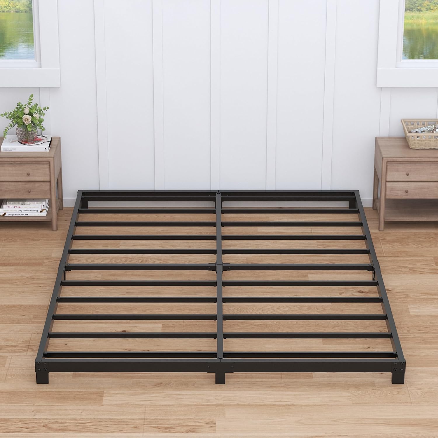 Nailsong 3 Inch Bed Frame King Size Low Profile, King Bed Frame No Box Spring Needed, Heavy Duty Metal, Easy Assembly, Black