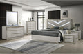 Furniture of America Racken Glam Solid Wood 6-Piece Bedroom Set with LED on Chevron Headboard, Plinth Base, Silver Molding, Metal Side Glide, Felt-Lined Top Drawer, No Box Spring Needed, King, Gray