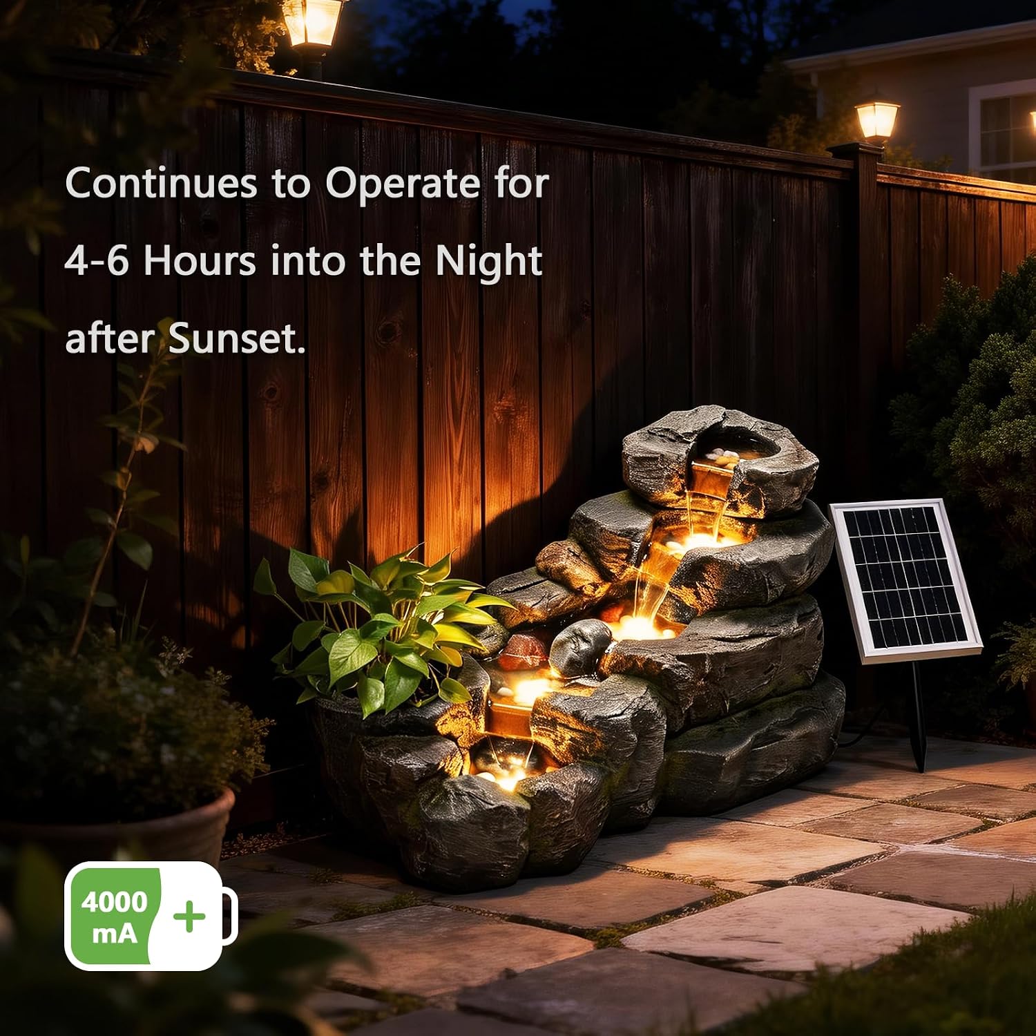 38.2' L Solar Water Fountain Outdoor Garden 5 Tiers Floor Standing Rock Natural Waterfall Outdoor Fountains with LED Lights and Planting Pot for Patio, Porch,Backyard,Home Art Decor