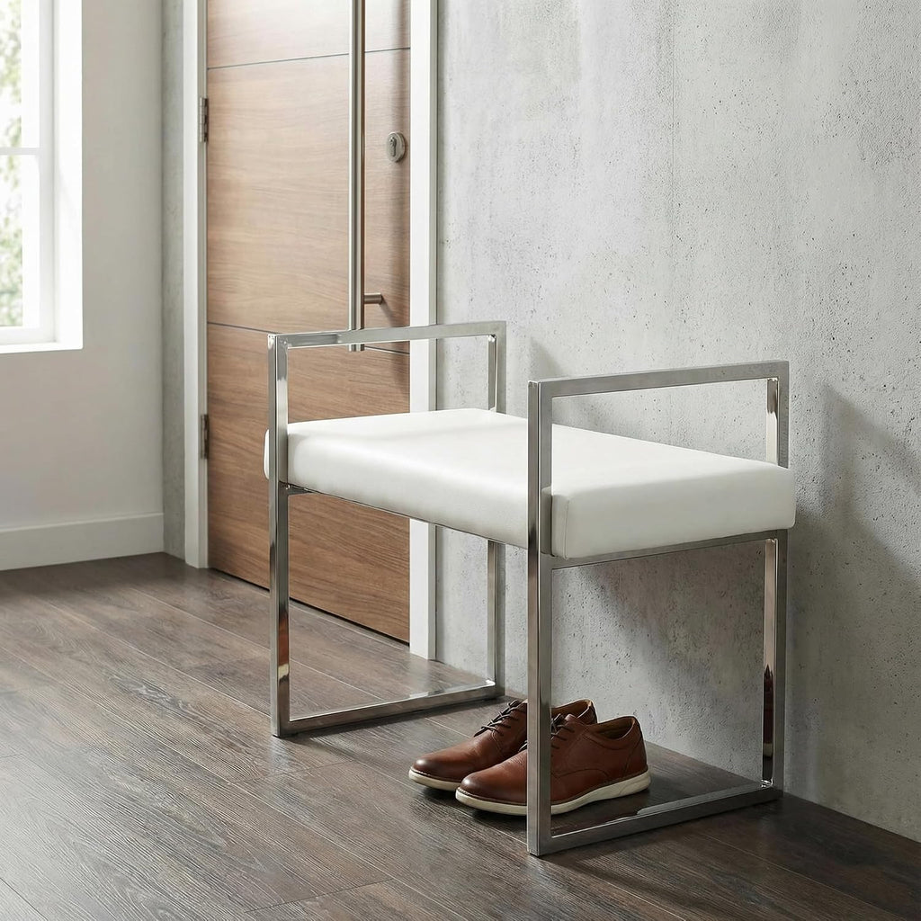 Cortesi Home Anna Contemporary Vinyl Bench, 24.75' Wide, White