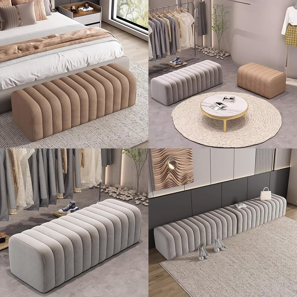 Velvet End of Bed Bench, Toast Entrance Shoe Bench, Solid Wood Vanity Stool Soft Foot Rest for Bedroom Living Room Corridor Entrance Dressing Room Store(120x40x40cm, Brown)