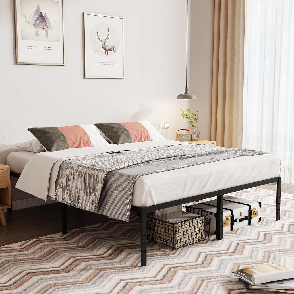 California King Bed Frames 14 inch High Metal Platform Heavy Duty California King Size Bed Frame, No Box Spring Needed, Easy Assembly, Sturdy Steel Slat Support Foundation
