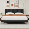 alazyhome Platform Bed Frame King Size with Upholstered Headboard, Solid Wood Slats Support, No Box Spring Needed, Noise Free, Easy Assembly, Modern Fabric Bed, Black
