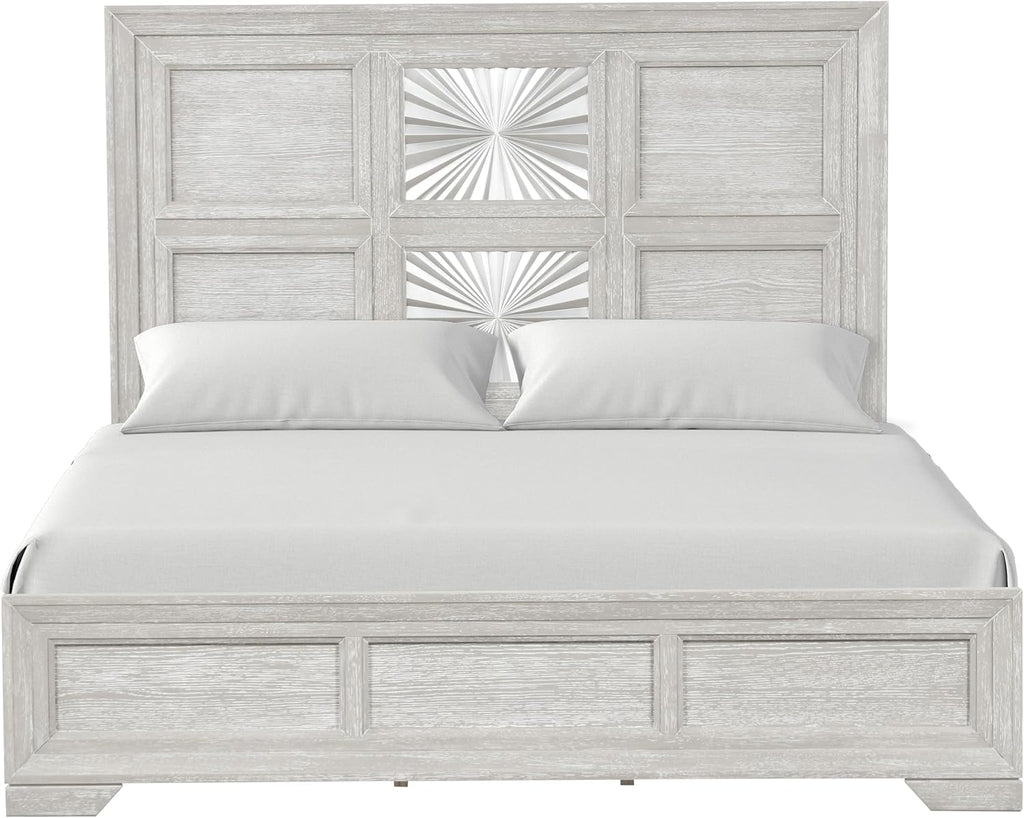 Furniture of America Narella Modern Wood 3-Piece Bedroom Set with Sunburst Pattern, Nickel Brushed Wire Hardware, Felt-Lined Top Drawers, Bracketed Feet, Box Spring Needed, Queen, Light Gray