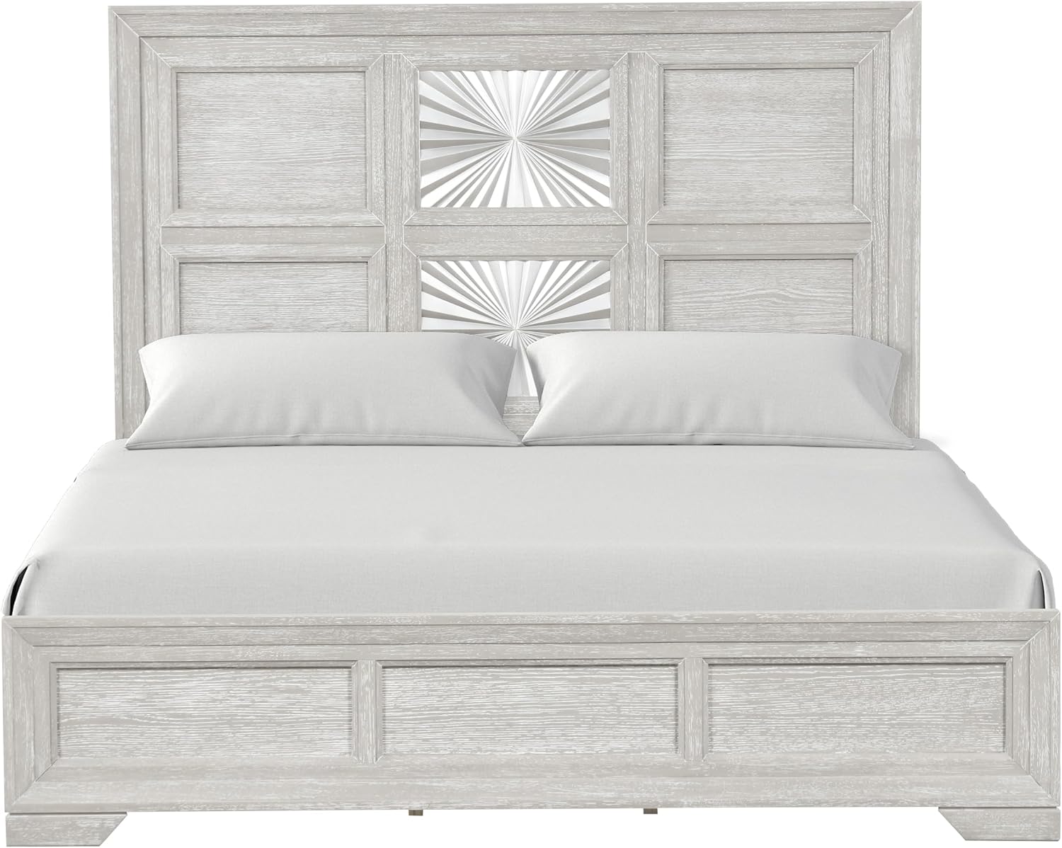 Furniture of America Narella Modern Wood 3-Piece Bedroom Set with Sunburst Pattern, Nickel Brushed Wire Hardware, Felt-Lined Top Drawers, Bracketed Feet, Box Spring Needed, Queen, Light Gray