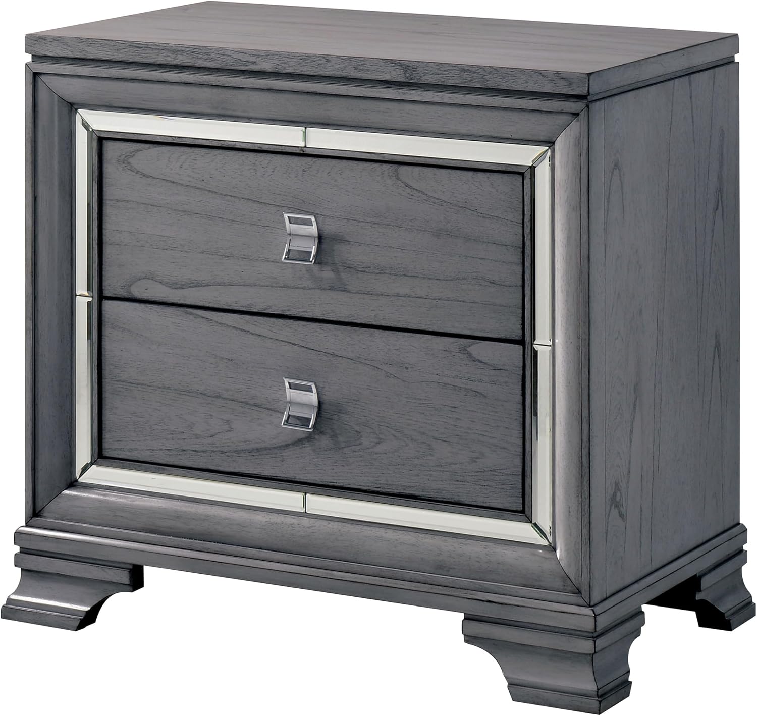 Furniture of America Zenka Solid Wood 2-Piece Bedroom Set, California King-Size Bed with LED Light Trim and 2-Drawer Nightstand, Box Spring Required, Light Gray