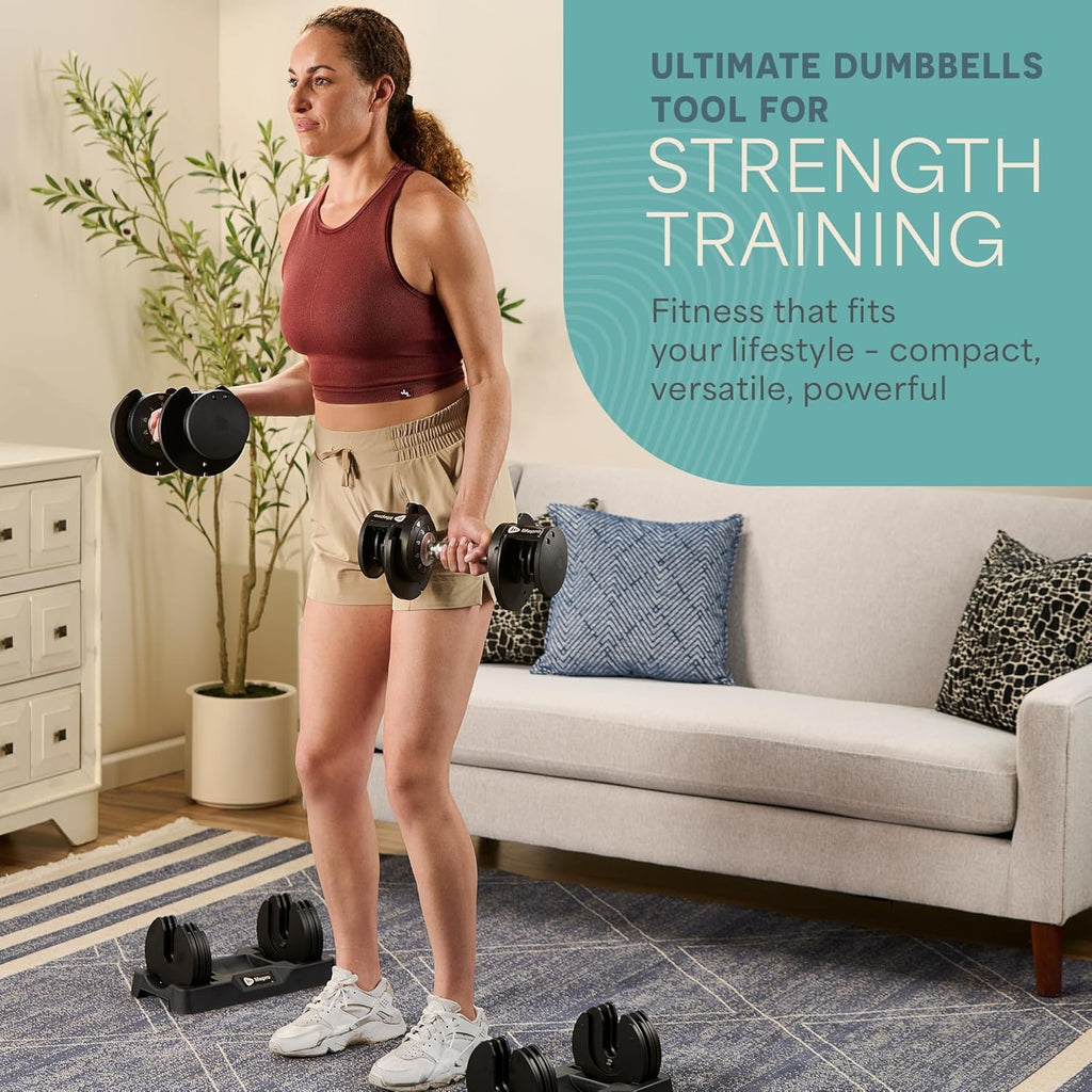 Lifepro Adjustable Dumbbells Set – Quick Adjustment, Anti Slip Handle – Space Saving & Strength Training Weights for Home Gym Exercise & Fitness