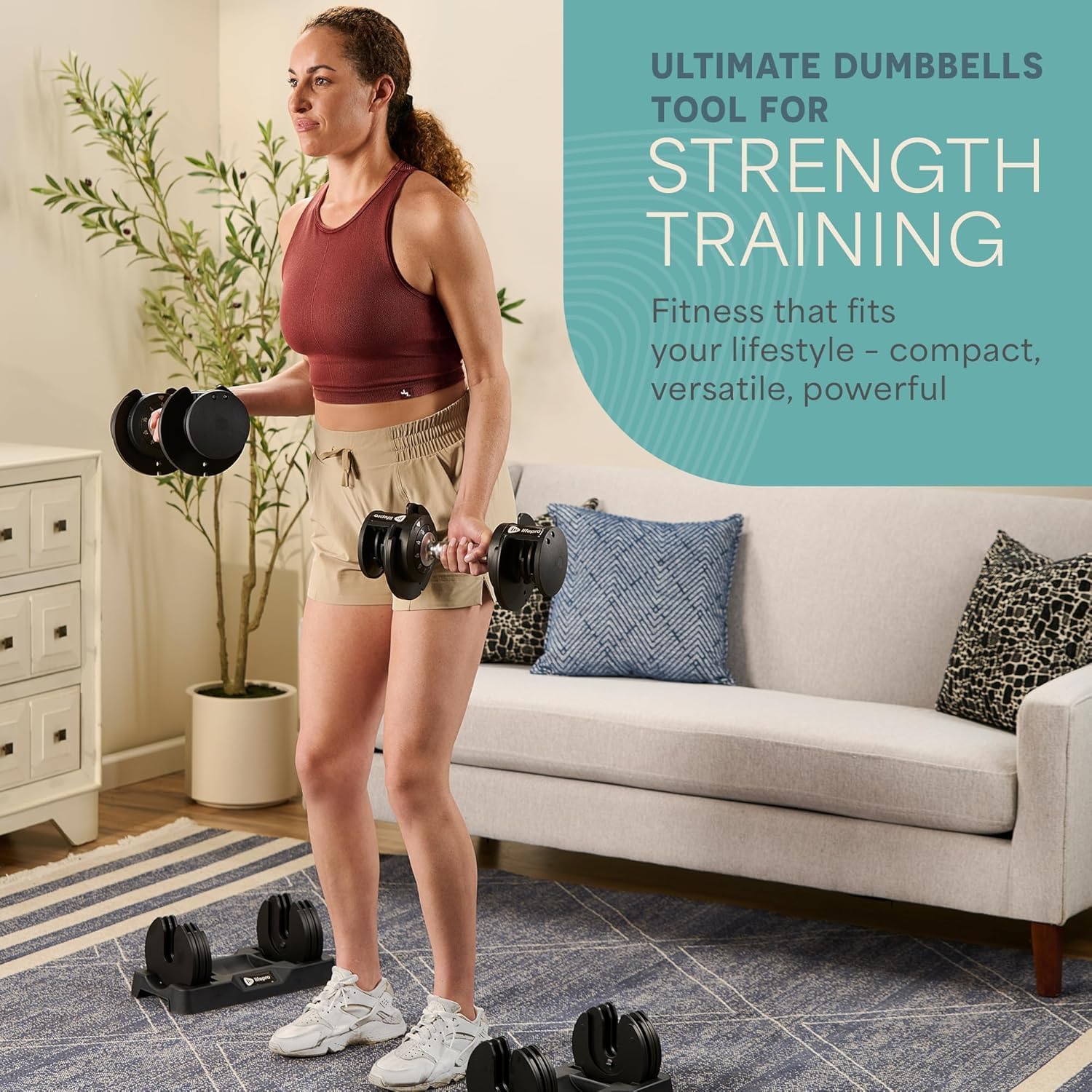 Lifepro Adjustable Dumbbells Set – Quick Adjustment, Anti Slip Handle – Space Saving & Strength Training Weights for Home Gym Exercise & Fitness