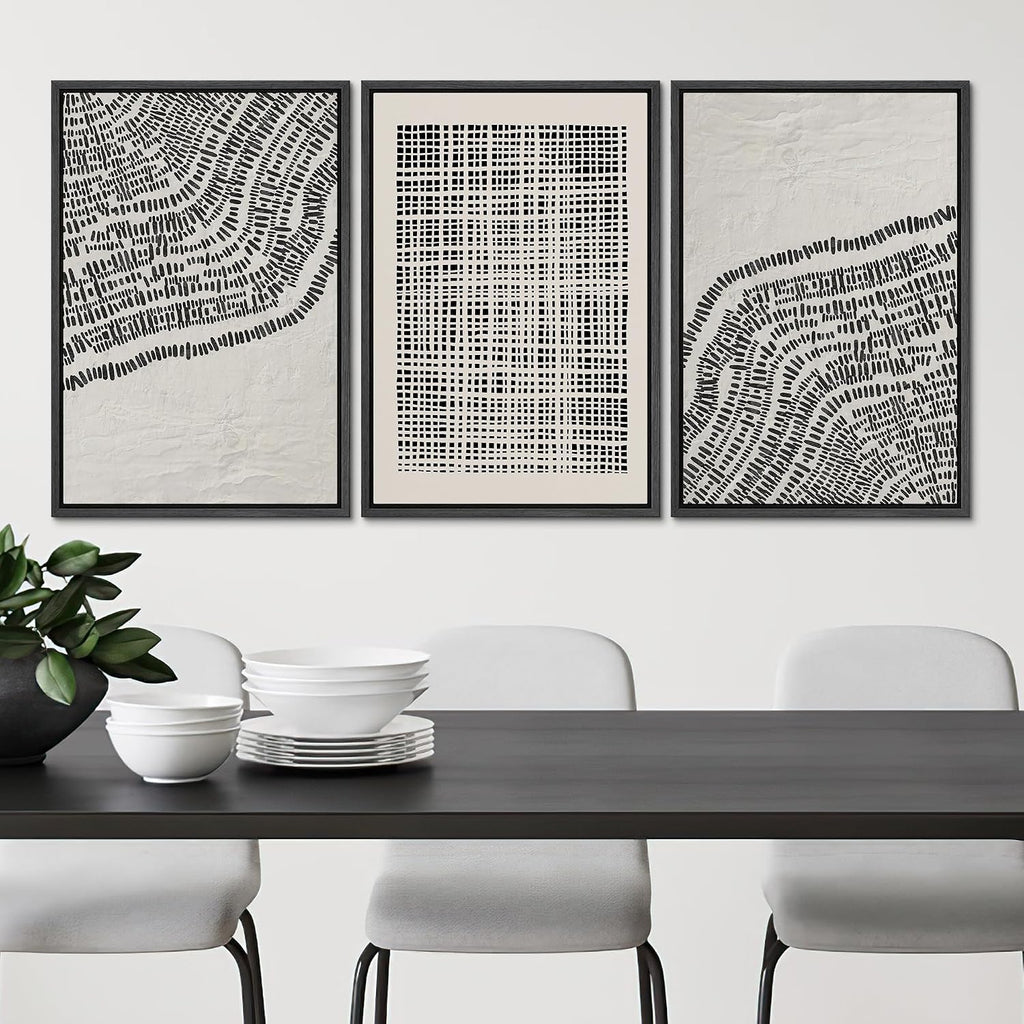 SIGNLEADER Framed Canvas Print Wall Art Set Minimalist Black and White Geometric Abstract Pattern and Line Illustrations Boho Decorative for Living Room, Bedroom, Office - 16'x24'x3 BLACK