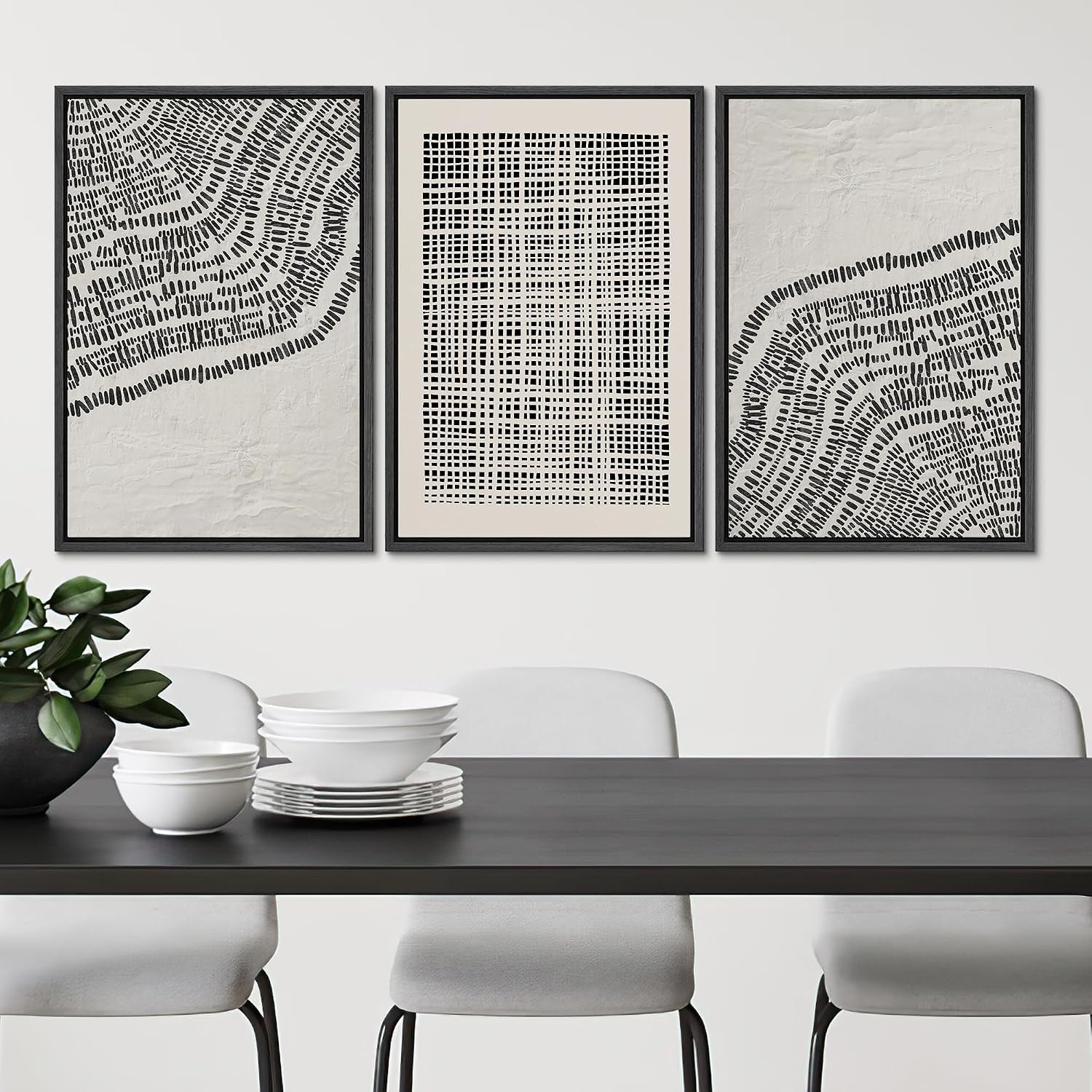 SIGNLEADER Framed Canvas Print Wall Art Set Minimalist Black and White Geometric Abstract Pattern and Line Illustrations Boho Decorative for Living Room, Bedroom, Office - 16'x24'x3 BLACK