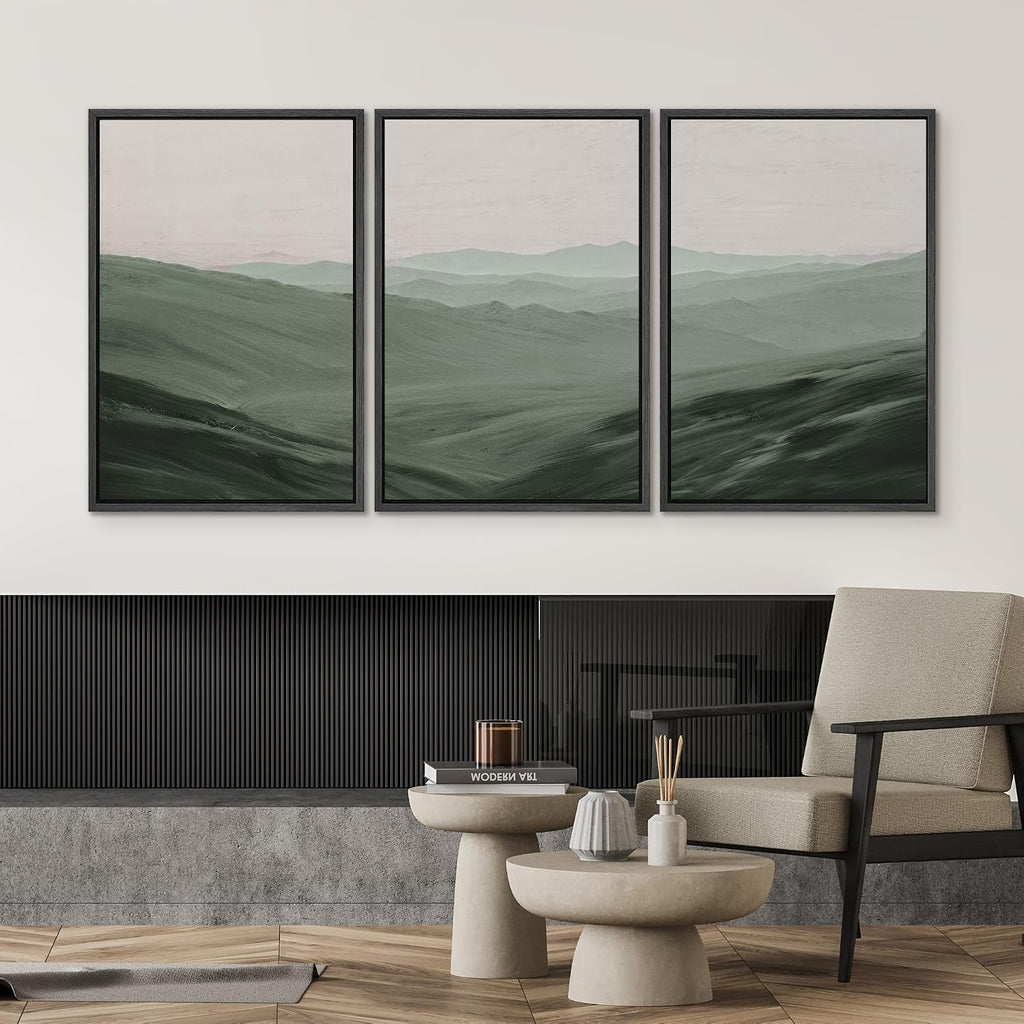 SIGNWIN Framed Canvas Print Wall Art Set Rolling Green Mountain Hill Environment Nature Wilderness Photography Modern Art Chic Landscape for Living Room, Bedroom, Office - 24'x36'x3 Black