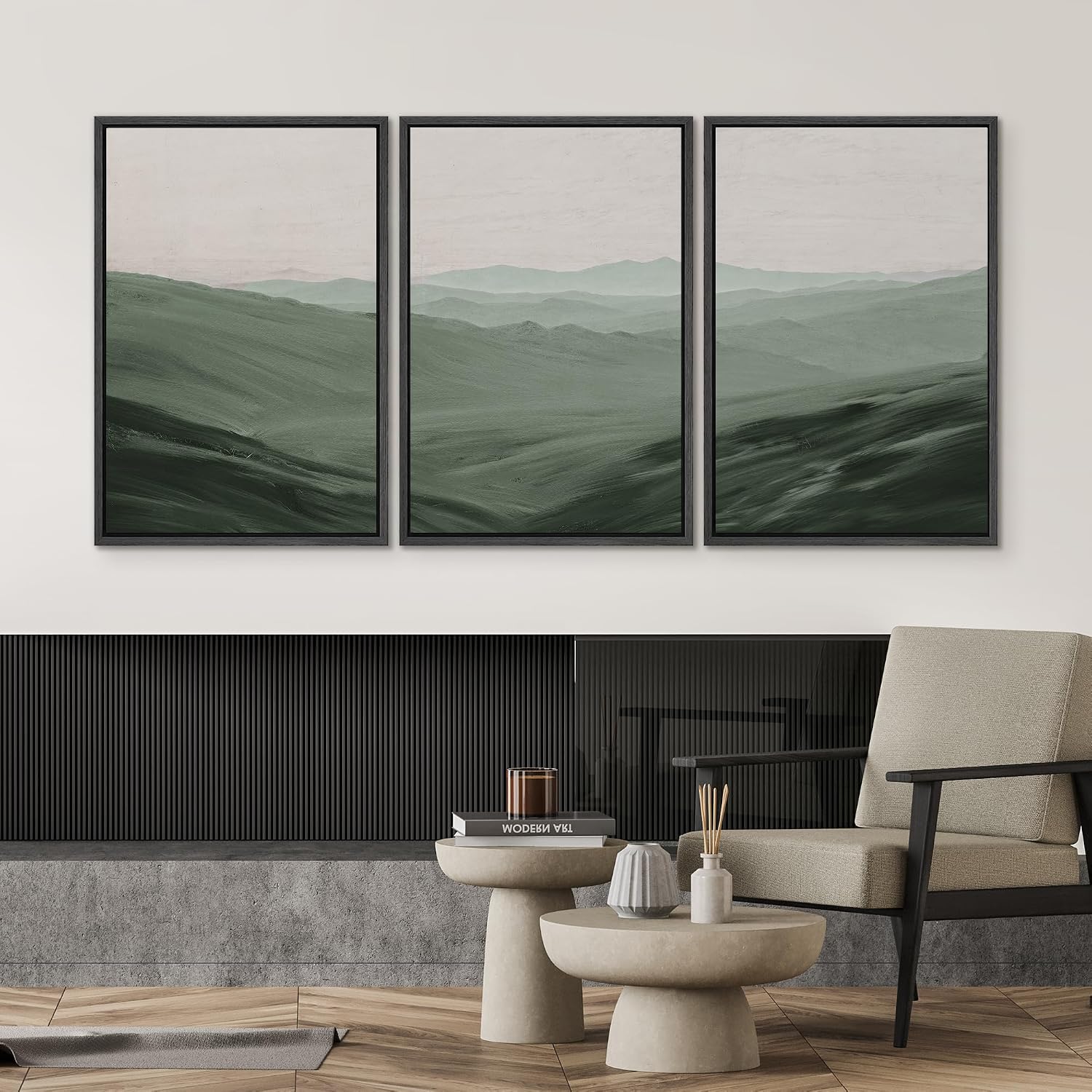 SIGNWIN Framed Canvas Print Wall Art Set Rolling Green Mountain Hill Environment Nature Wilderness Photography Modern Art Chic Landscape for Living Room, Bedroom, Office - 24'x36'x3 Black