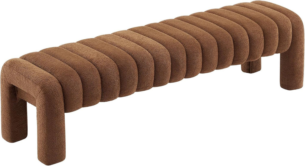 63' Upholstered Boucle Bench Bedroom, Padded King Size Long Ottoman Bench, Sherpa Window Seat for Living Room, Entryway, End of Bed, Rust Brown