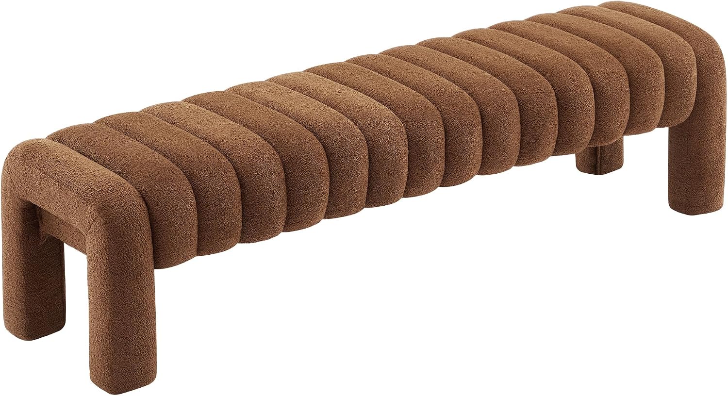63' Upholstered Boucle Bench Bedroom, Padded King Size Long Ottoman Bench, Sherpa Window Seat for Living Room, Entryway, End of Bed, Rust Brown