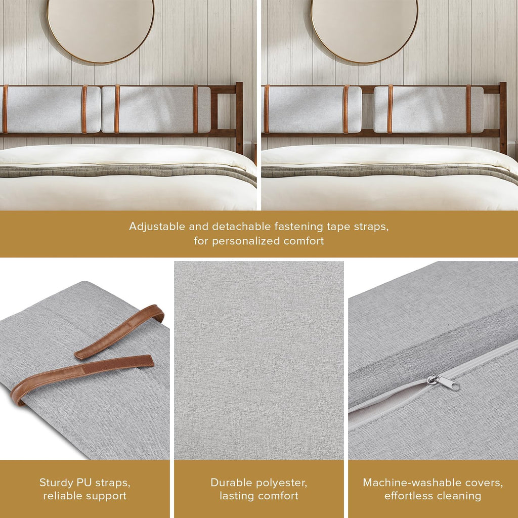 mopio Ted Bed Frame with Headboard, Mid Century Modern Acacia Solid Wood Platform Bed Frame, Wooden Slats, No Box Spring, Double Metal Bar Support (Solid Wood Upholstered, King (U.S. Standard))