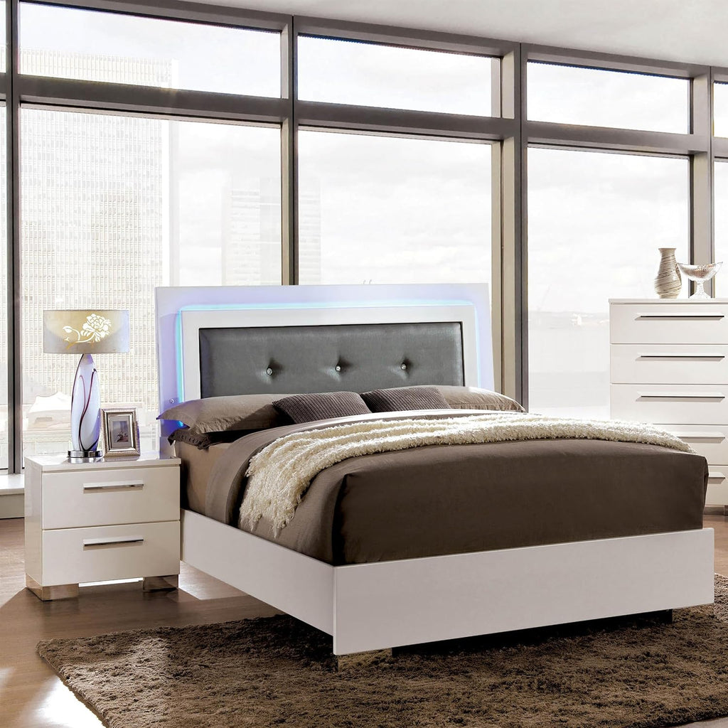 Furniture of America FOA Rayland 2pc Glossy White Wood Bedroom Set - King + Nightstand