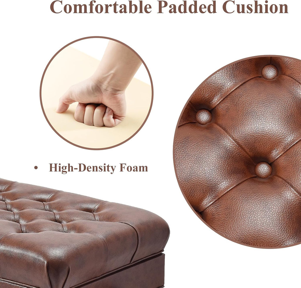 Adjustable Height Piano Bench with Storage, Heavy Duty Solid Wood Piano Stool Keyboard Bench with PU Leather Padded Cushion(Wood)