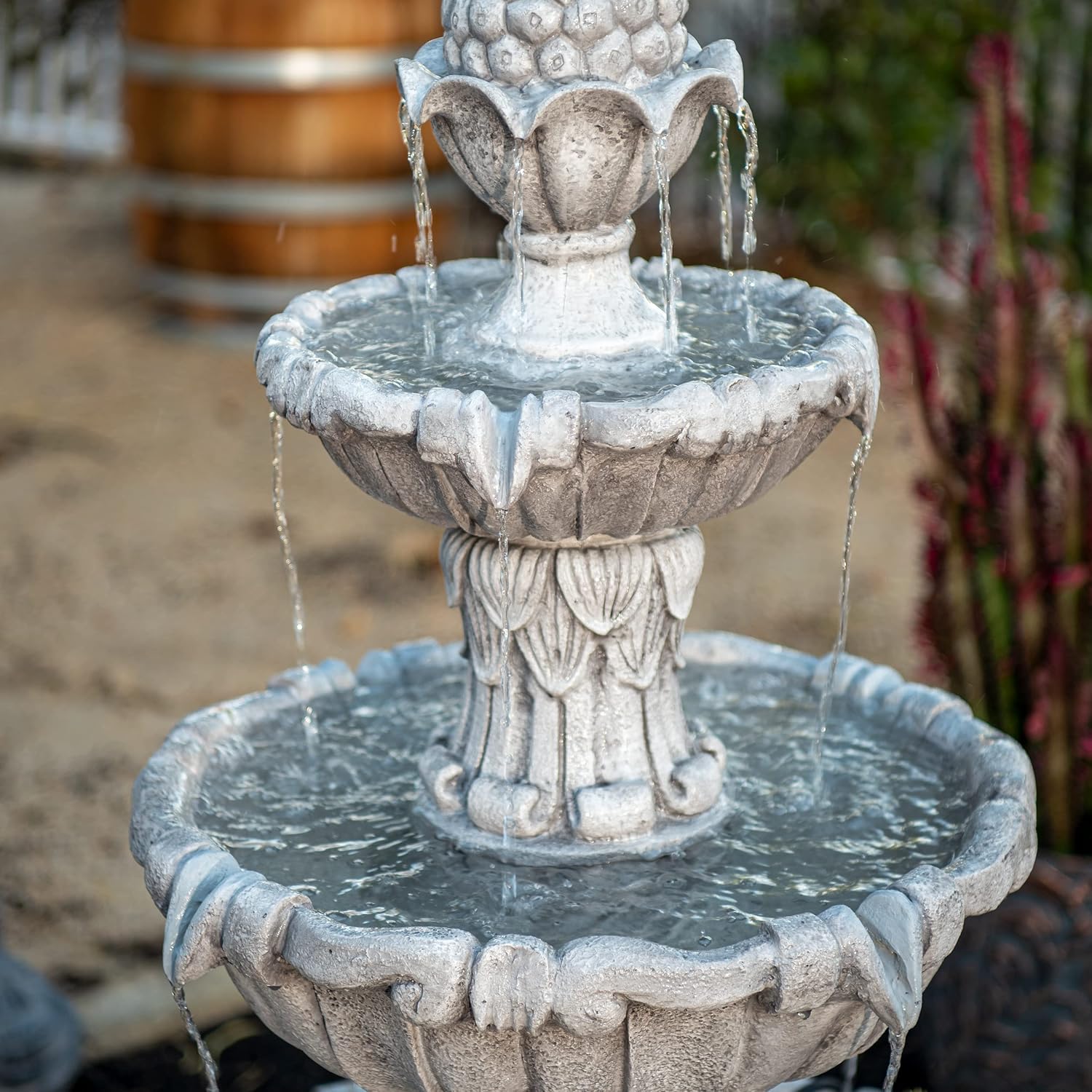 XBrand Large Outdoor Electric Bird Bath Fountain 58.3', 3-Tier Garden Water Fountain with Pump, Classic Leaf Design, Gray Resin Floor Fountain for Yard, Lawn, Patio & Porch