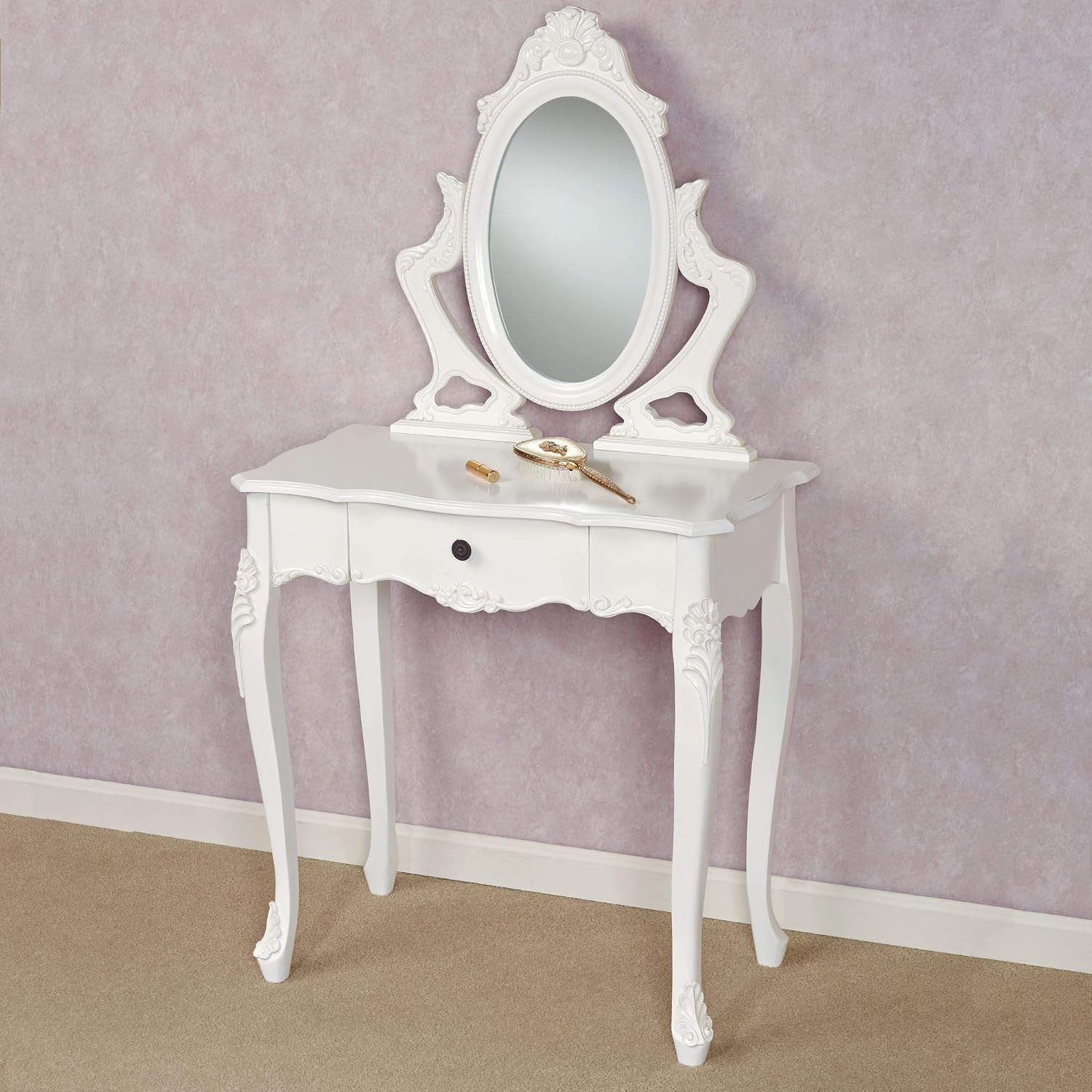 Touch of Class White Wooden Vanity Makeup Dressing Table with Drawer Wood