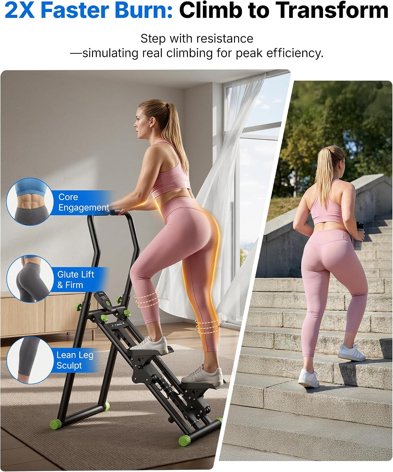 MERACH Stair Stepper for Home Gym Exercise, New Version Stairmaster for Full-Body Workout, Compact Folding Stair Climber with Extended Step Range, Adjustable Handlebar/Pedal