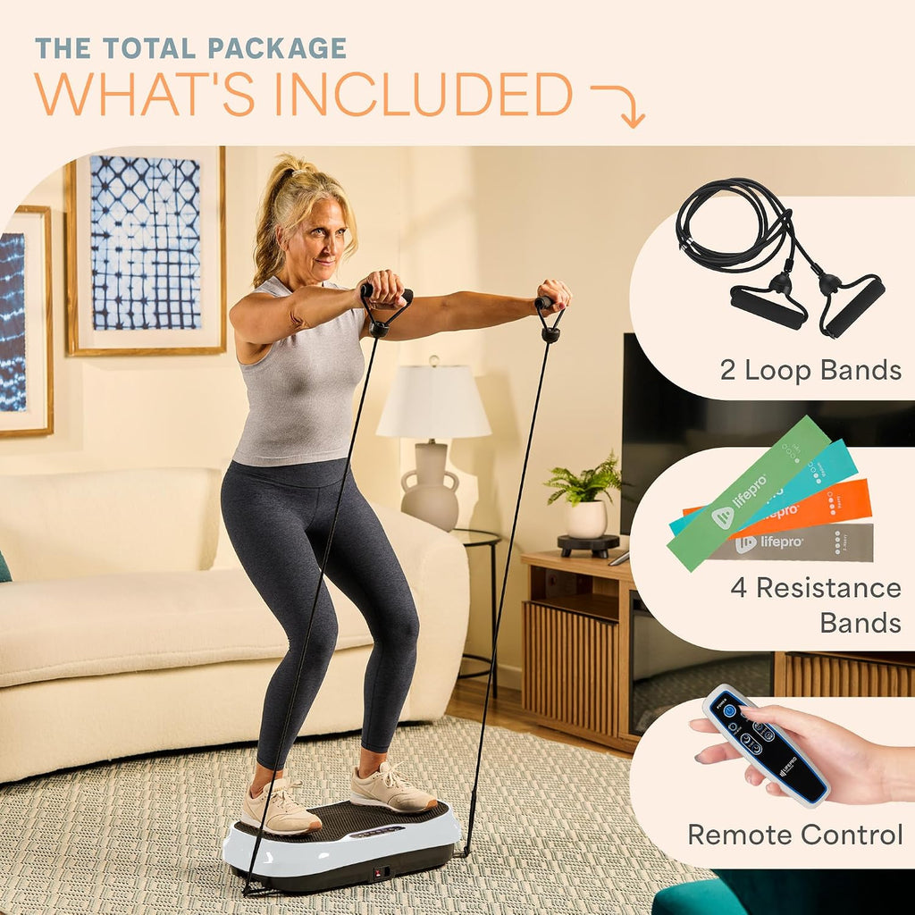 Lifepro Waver Mini Vibration Plate Exercise Machine with Remote & Bands — Compact Whole Body Vibrating Plate for Lymphatic Drainage & Muscle Toning — Shake Machine with 99 Speed Levels & 10 Presets