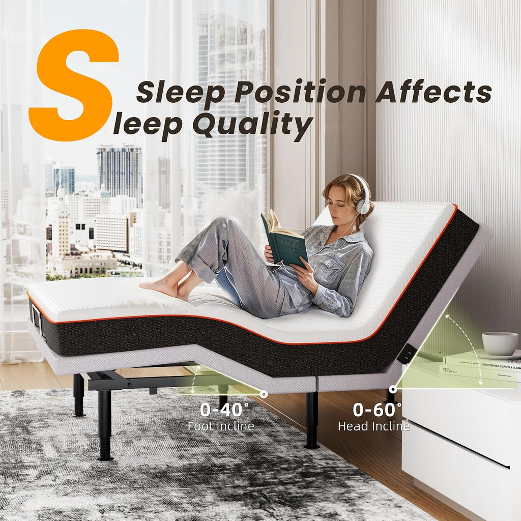 Adjustable Bed Frame King Size with Wireless Remote, USB, Head Foot Incline, Underbed Light, Zero Gravity, Heavy Duty Platform Bed Base