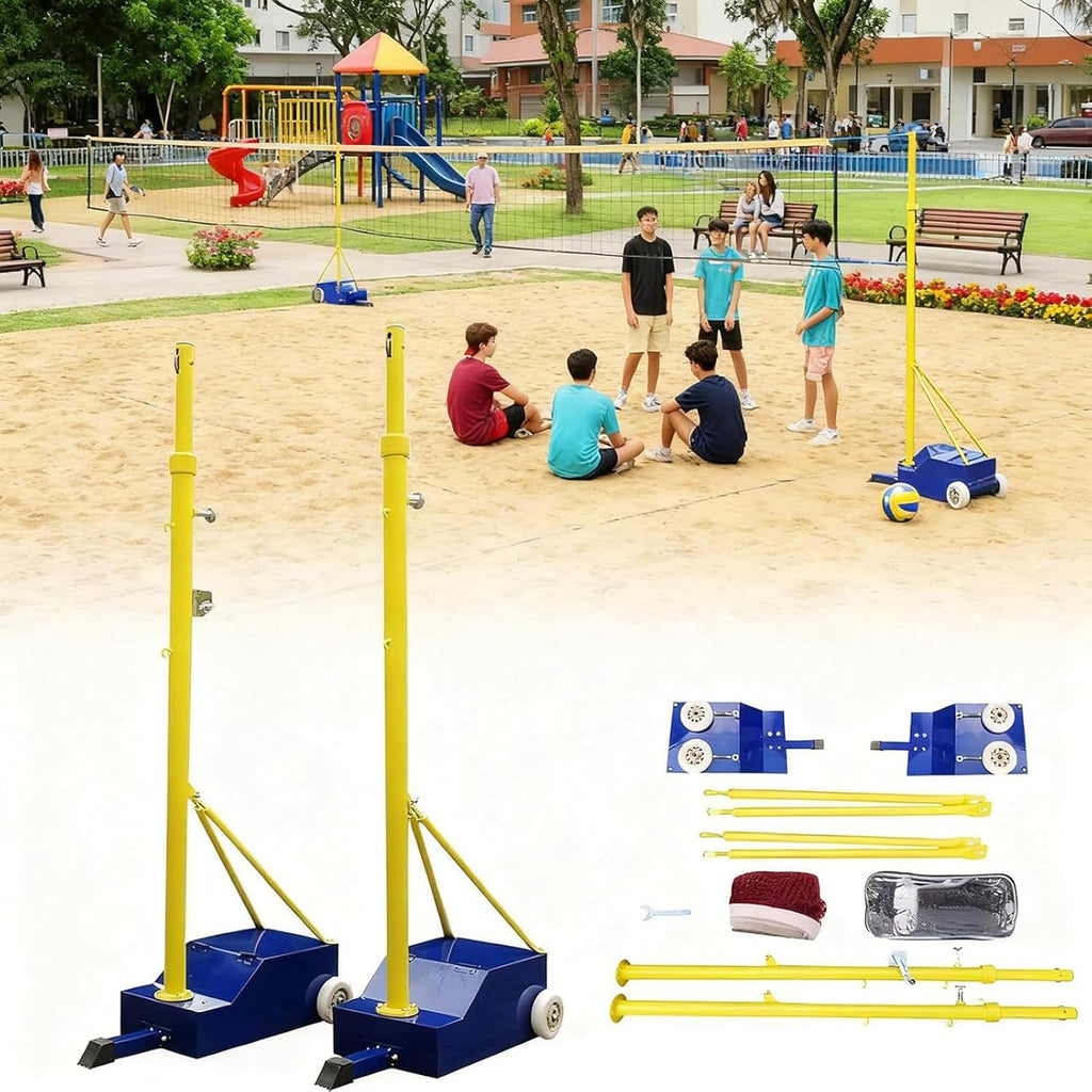 Portable Volleyball Net For Backyard, Badminton Court Training Net, Badminton Set And Volleyball Poles, Height Adjustable 5-6 FT, With Stable Base, Outdoor Sports Equipment For Adults Youth Blue