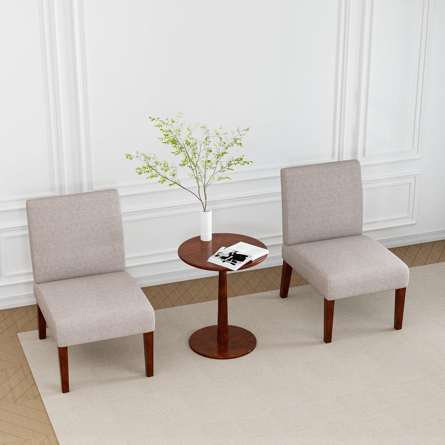 Fabric Accent Chair Set of 2 with Round Wood Table, Decorative Slipper Vanity for Bedroom Home Office, Corner Side,for Living Room