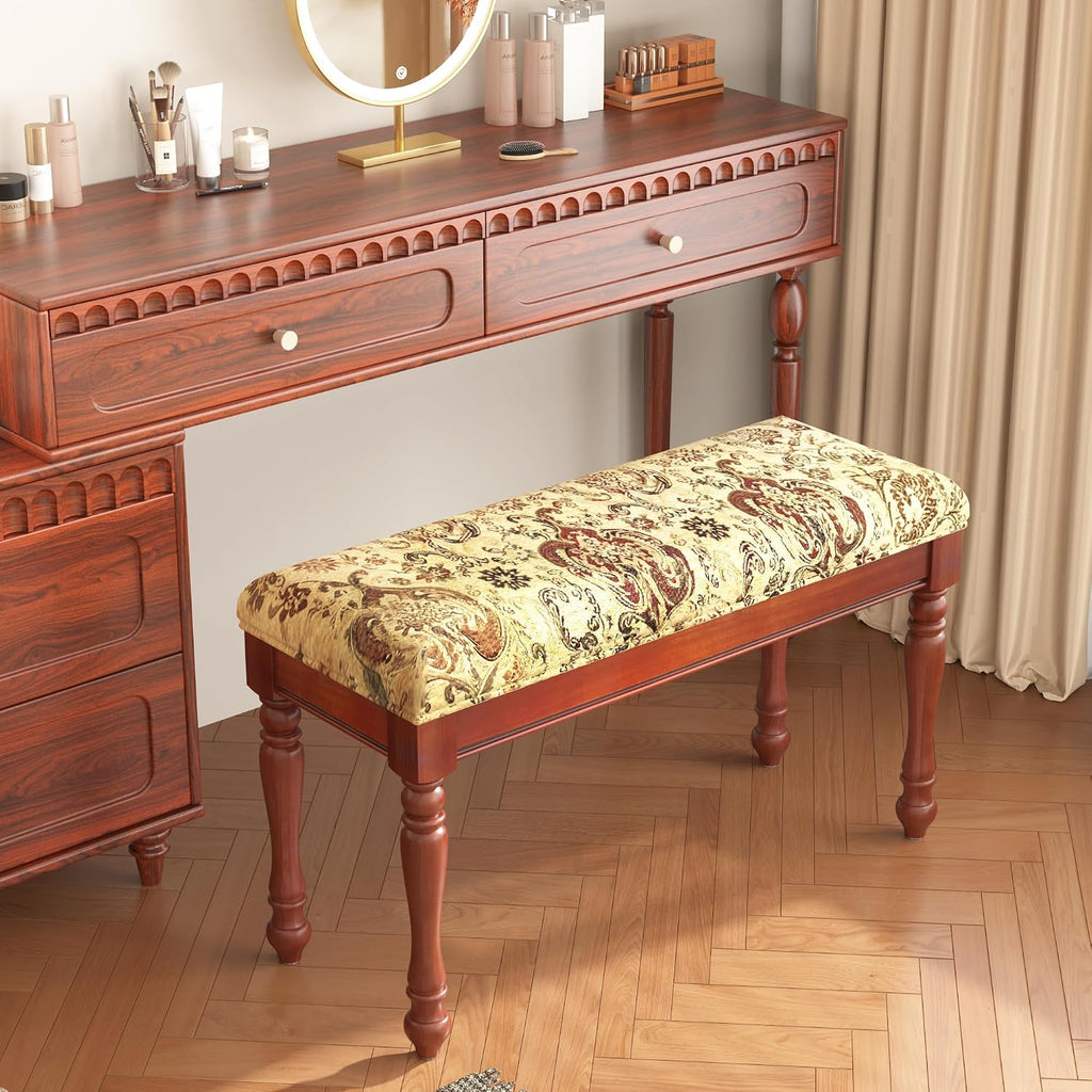 31.5' Linen Bedroom Bench - Upholstered Bench for Bedroom End of Bed, Entryway Bench with Solid Wood Legs, Makeup Vanity Stool,Cherry Red -11.8'D x 31.5'W x 18.1'H